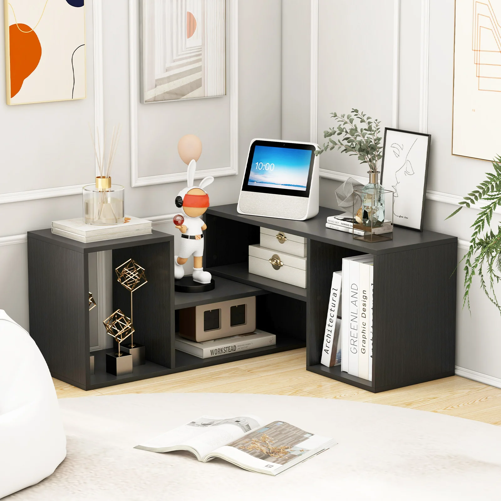 Adjustable TV Stand For 55 Inch TVs, With Storage Cubes, Black - Image 3
