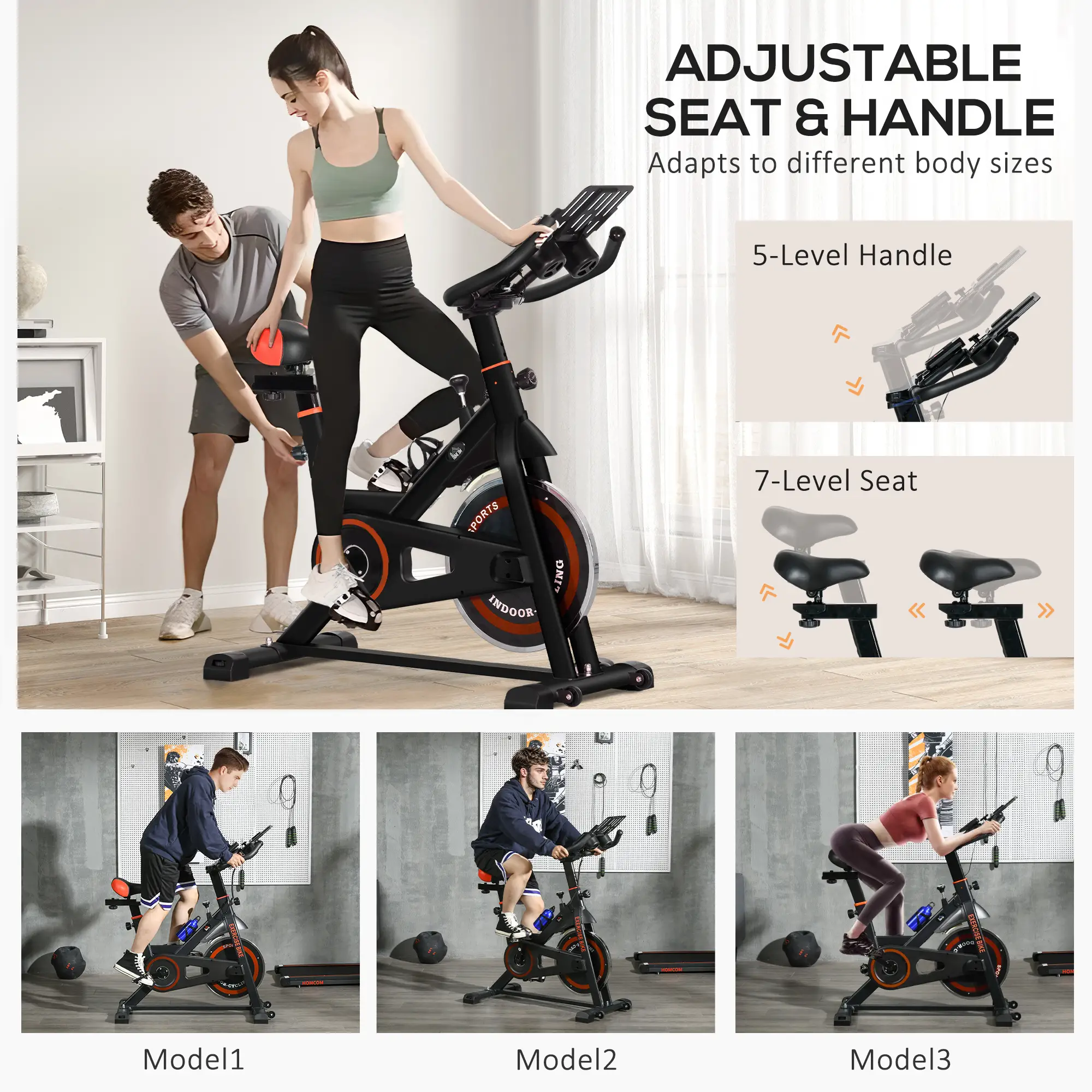 Adjustable Upright Exercise Bike, LCD Display, Indoor Cycling, Adjustable Resistance, Red - Image 5