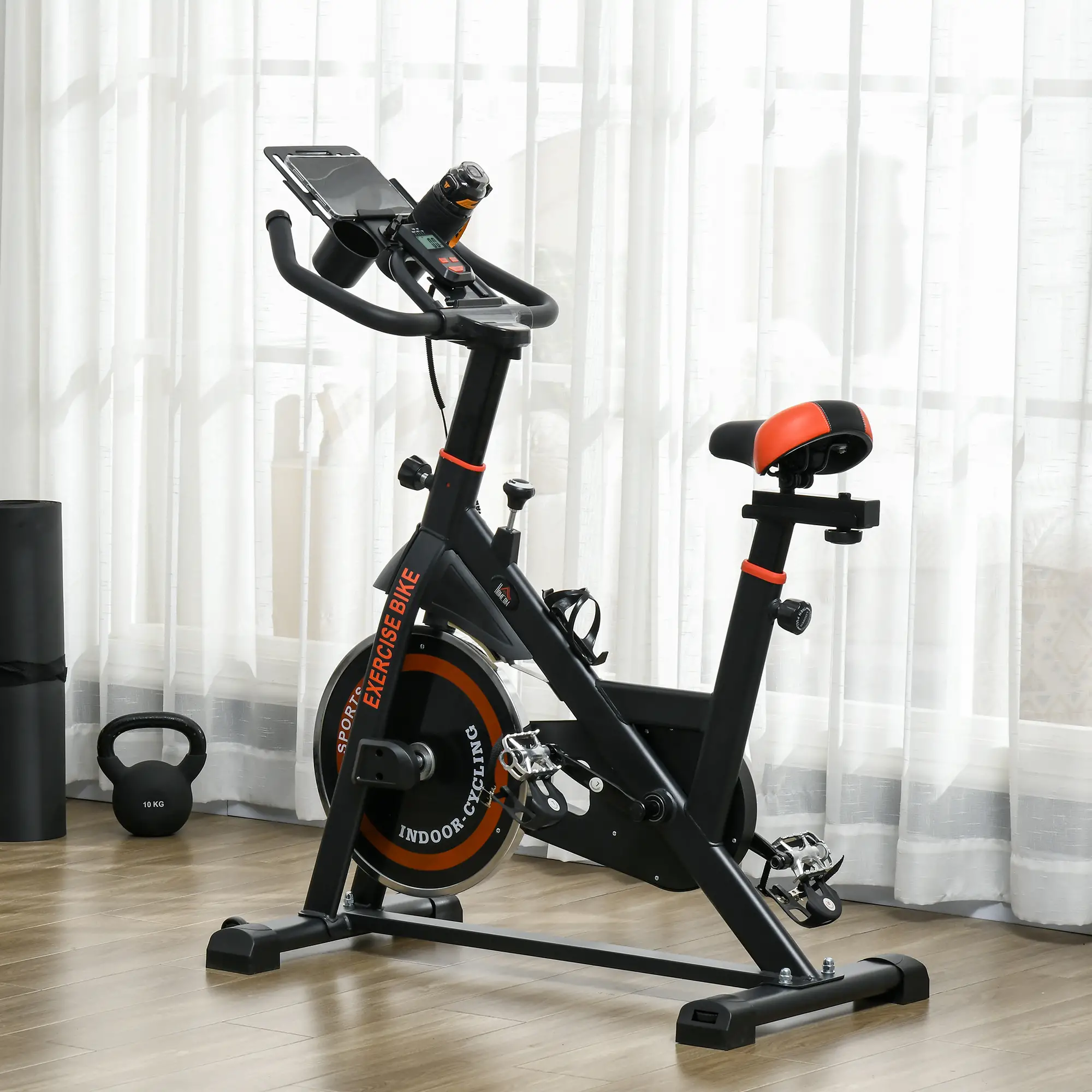 Adjustable Upright Exercise Bike, LCD Display, Indoor Cycling, Adjustable Resistance, Red - Image 8