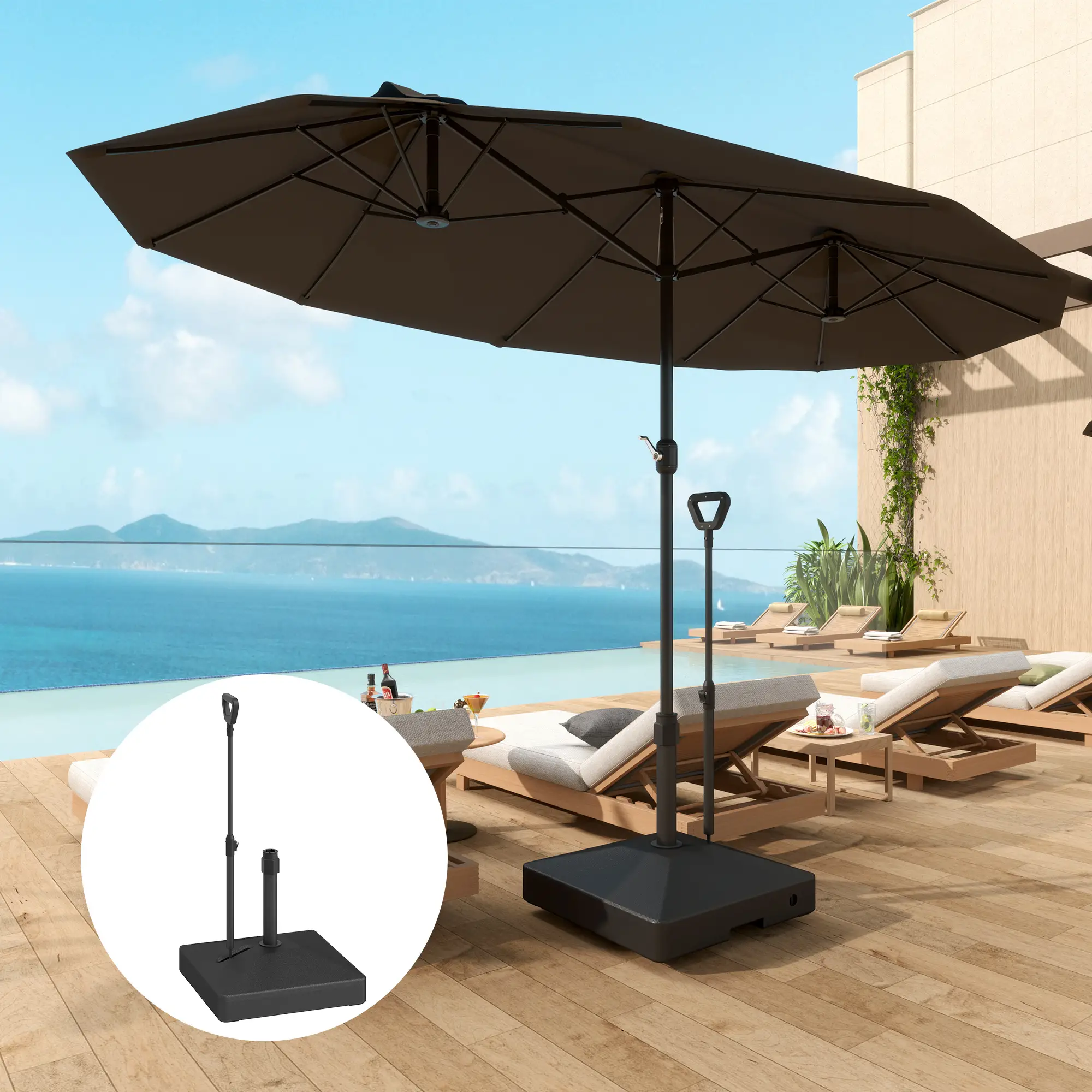Adjustable Wheel Patio Umbrella Base, 121lbs Stand, 99lbs Water, Black - Image 2