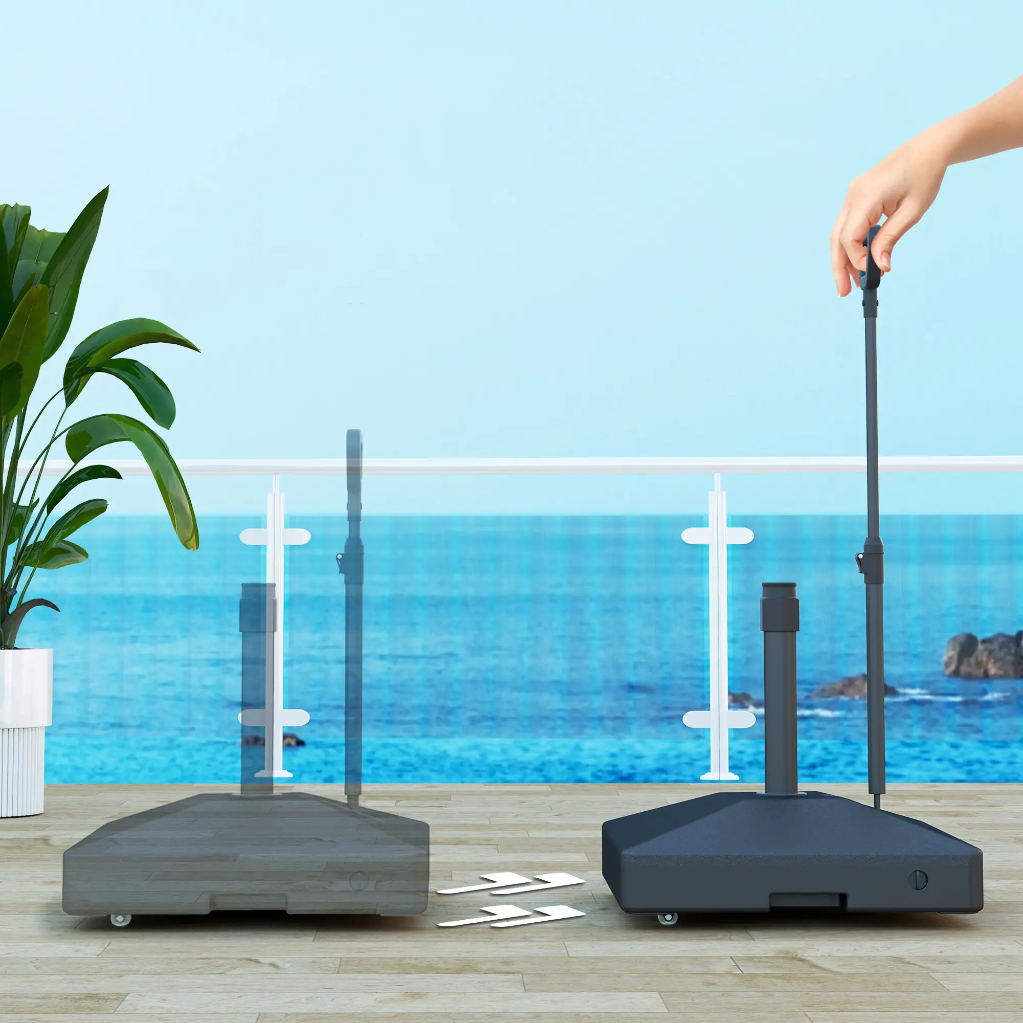 Adjustable Wheel Patio Umbrella Base, 121lbs Stand, 99lbs Water, Black - Image 7