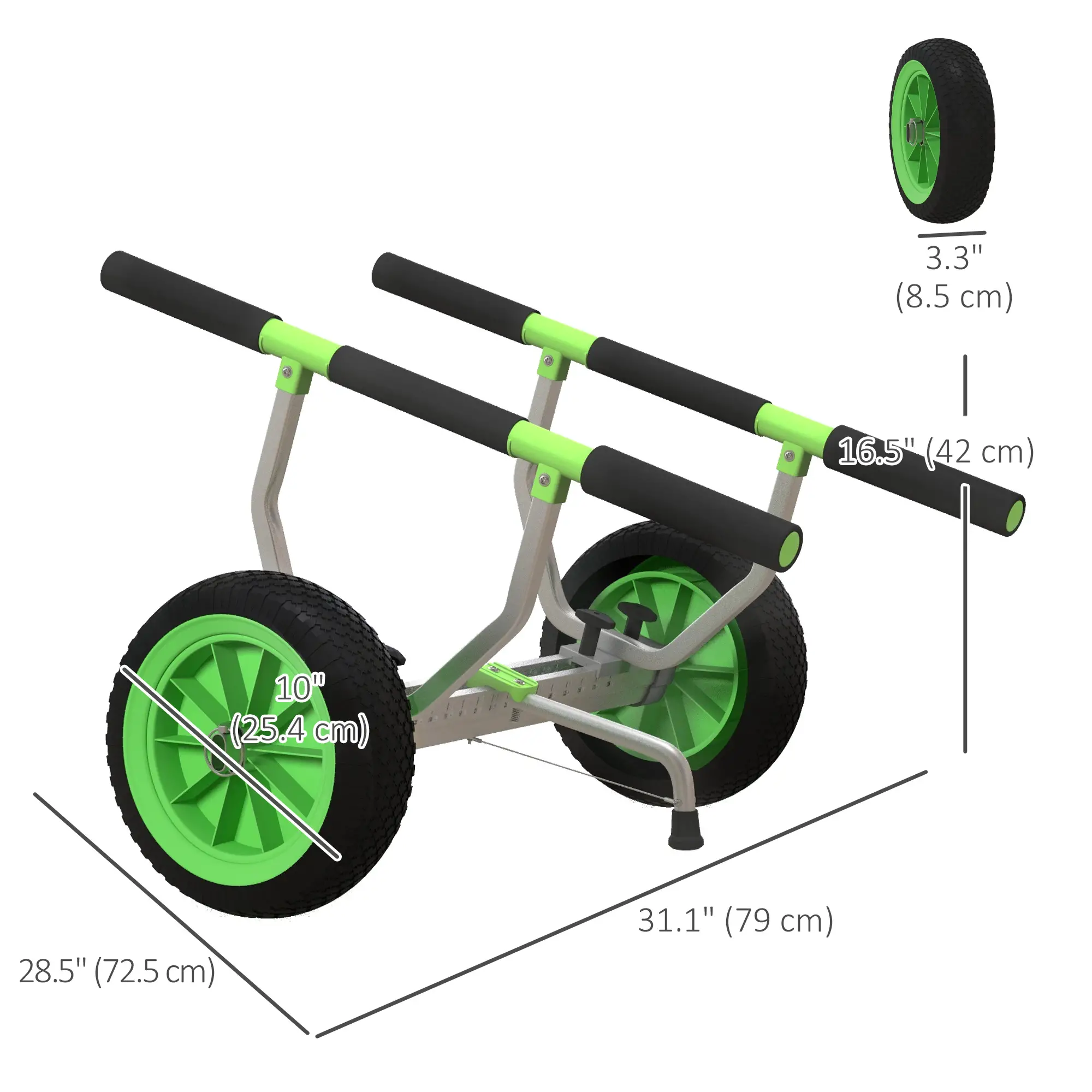 Adjustable Width Kayak Cart Dolly, Green - Image 3