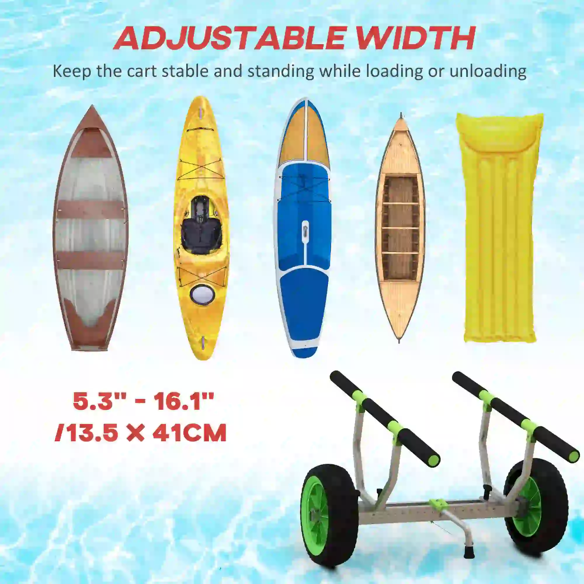 Adjustable Width Kayak Cart Dolly, Green - Image 4
