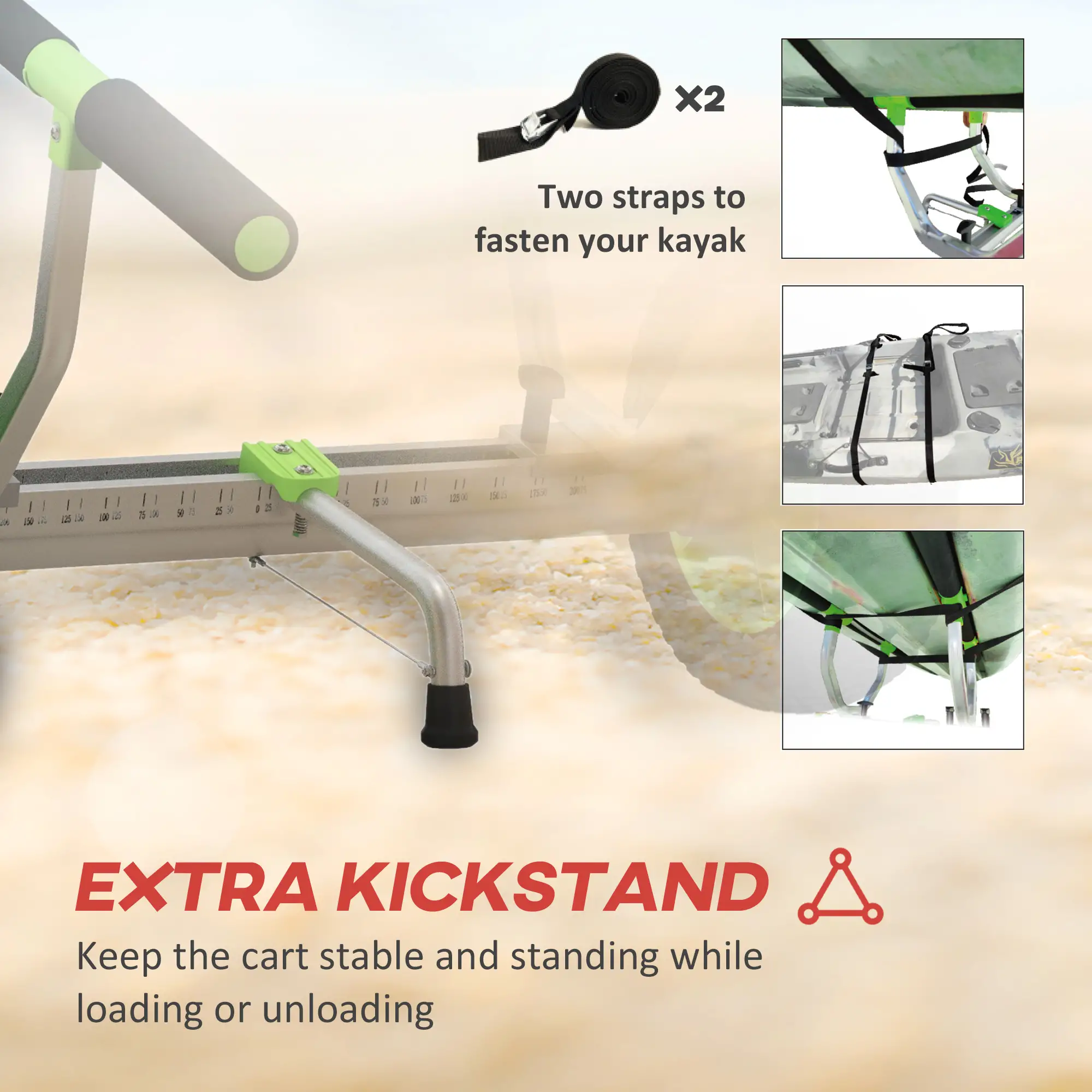 Adjustable Width Kayak Cart Dolly, Green - Image 5