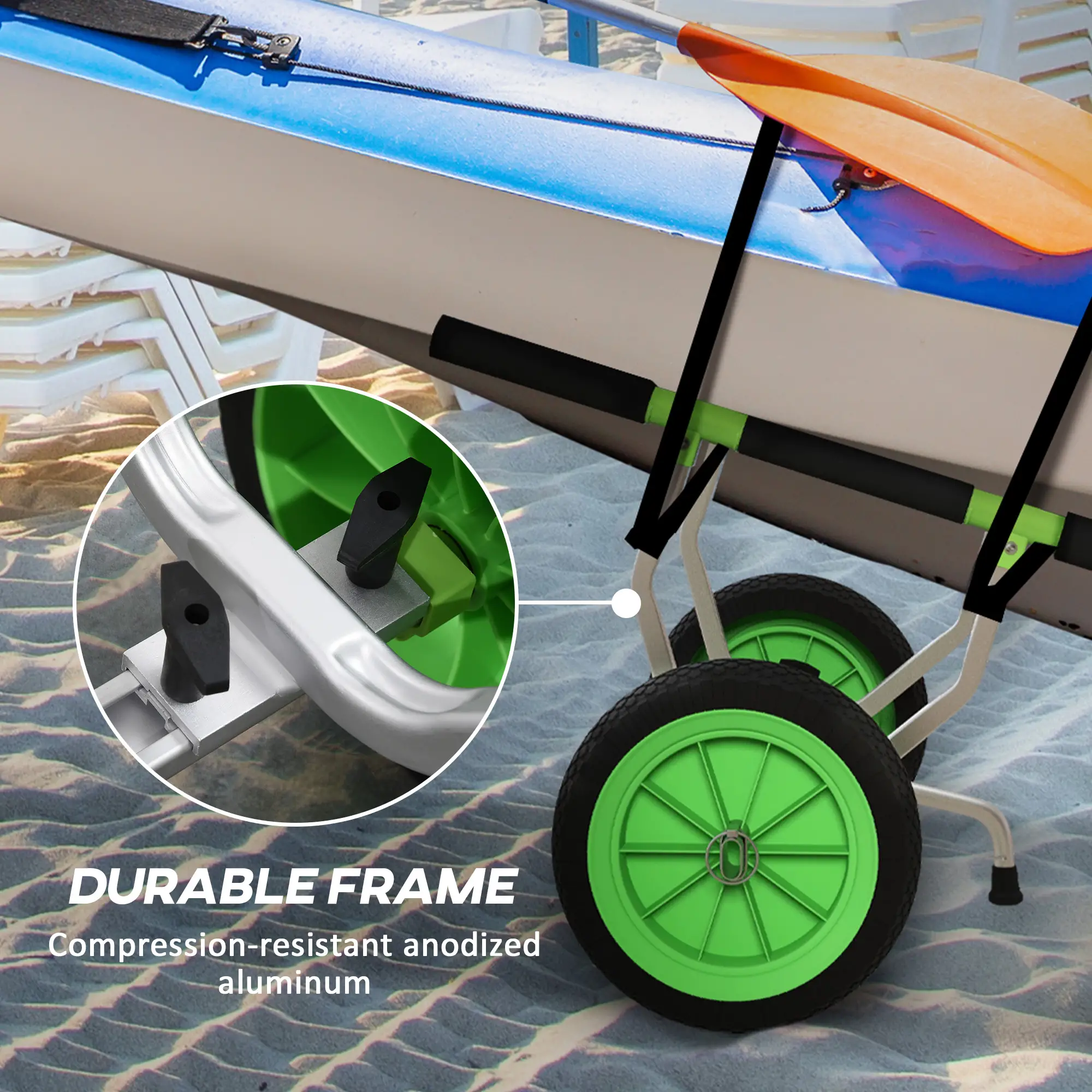 Adjustable Width Kayak Cart Dolly, Green - Image 7