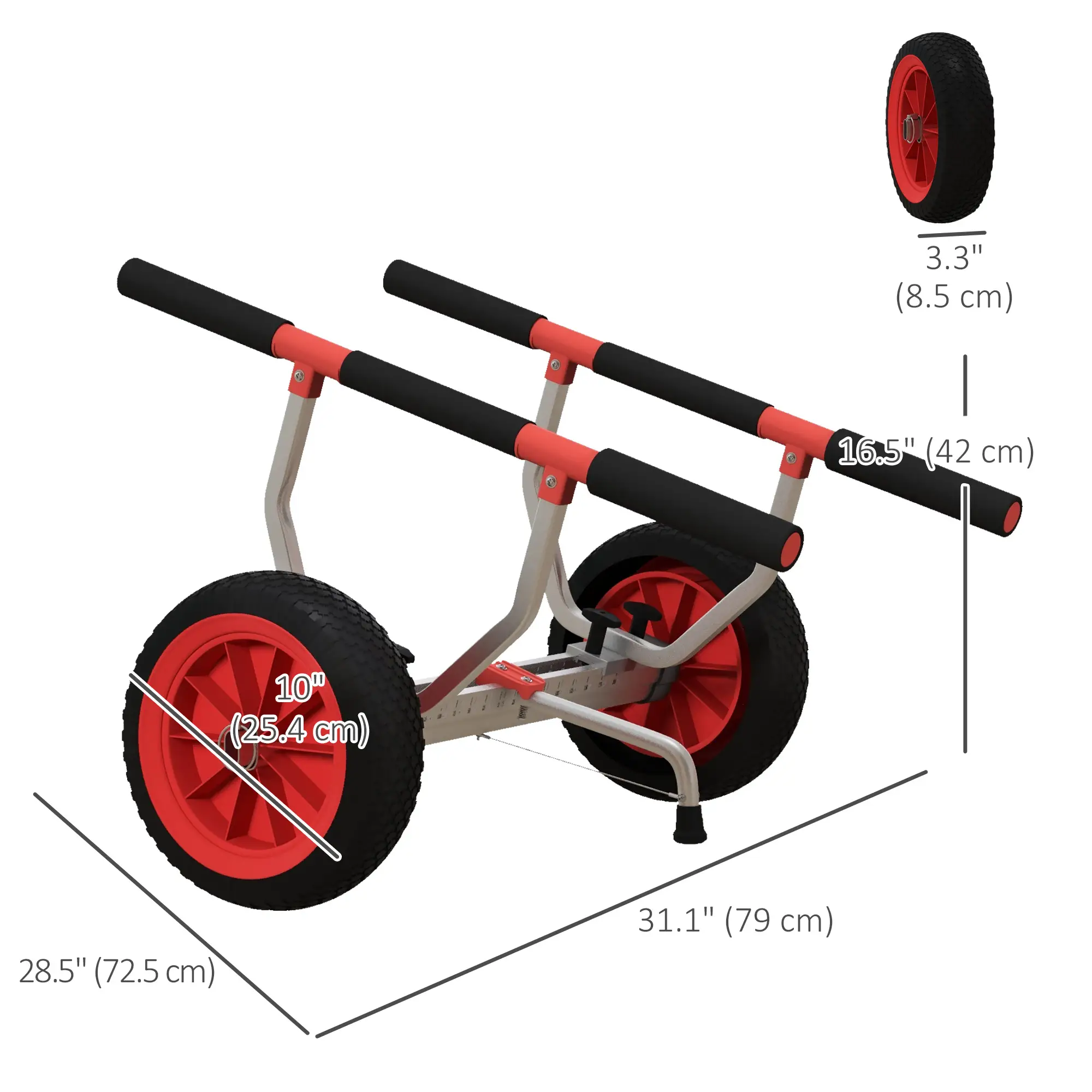 Adjustable Width Kayak Cart Dolly, Red - Image 3