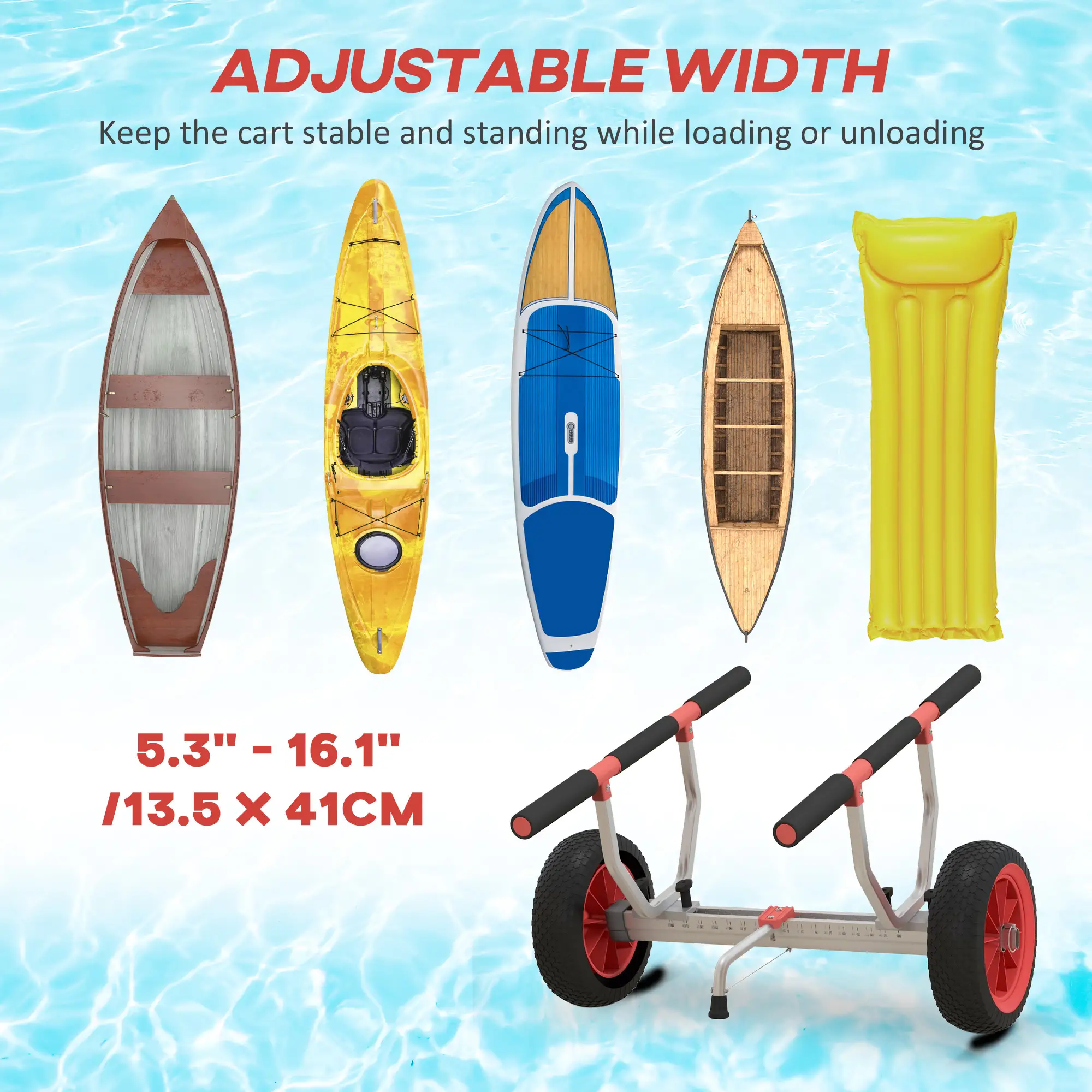 Adjustable Width Kayak Cart Dolly, Red - Image 4