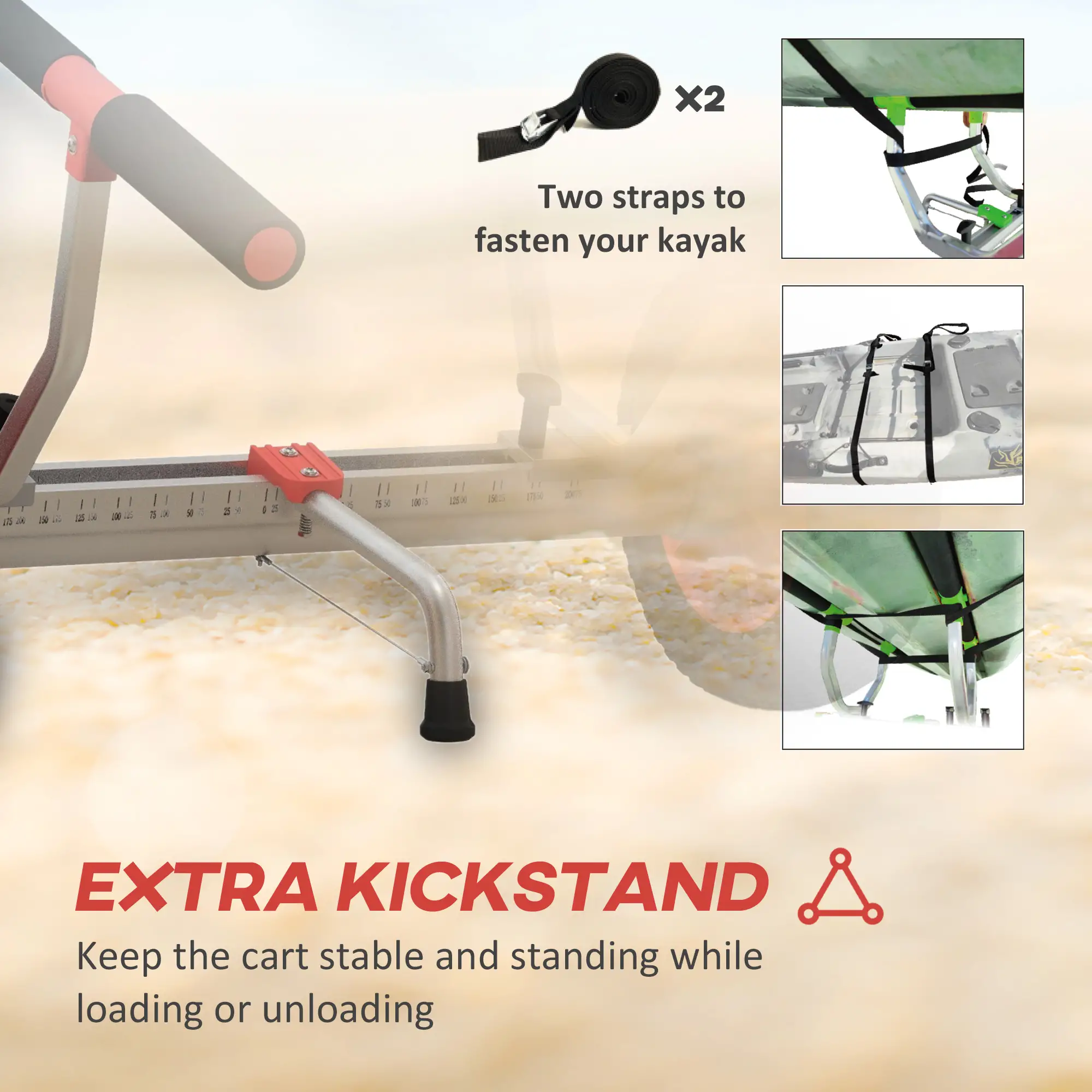 Adjustable Width Kayak Cart Dolly, Red - Image 5