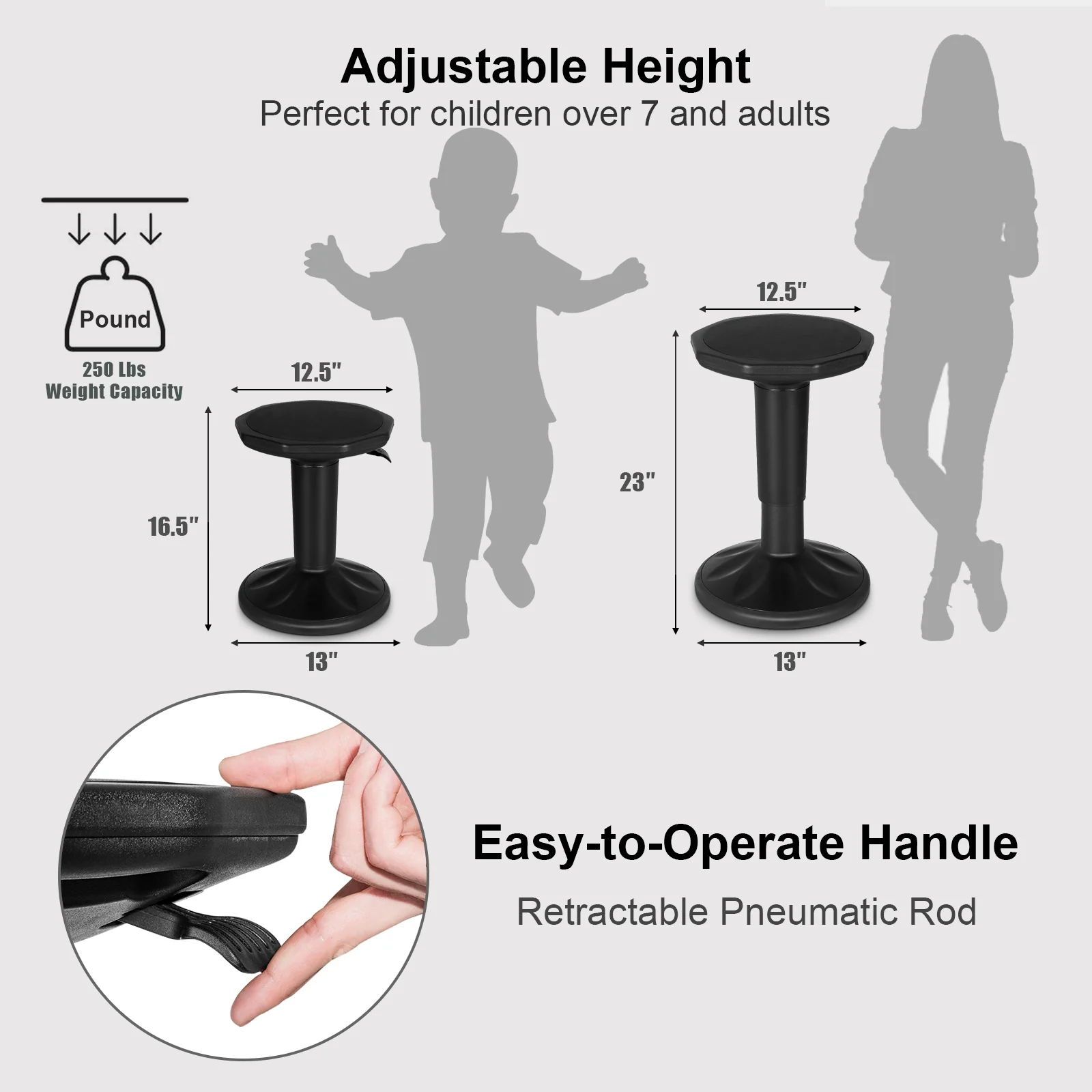 Adjustable Wobble Chair With Cushion Seat, Black - Image 9