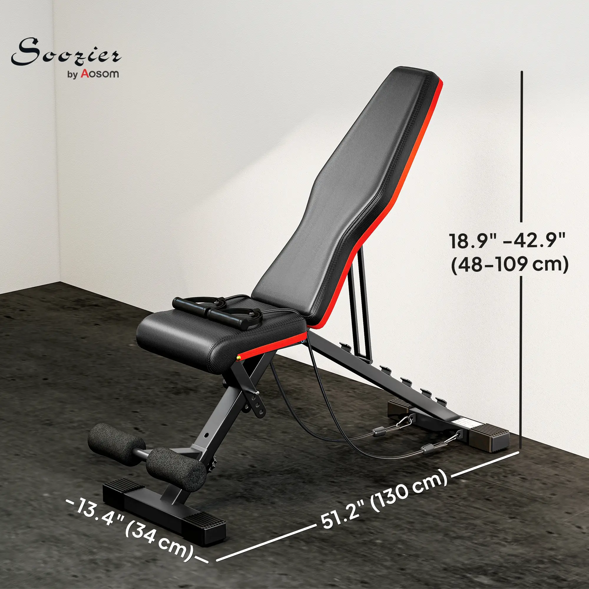 Adjustable Workout Bench, Foldable with Leg Extension, 264LBS, Black and Red - Image 3