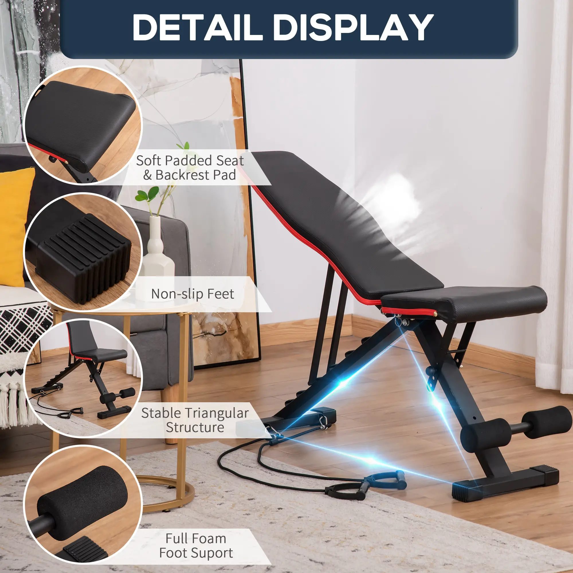 Adjustable Workout Bench, Foldable with Leg Extension, 264LBS, Black and Red - Image 6