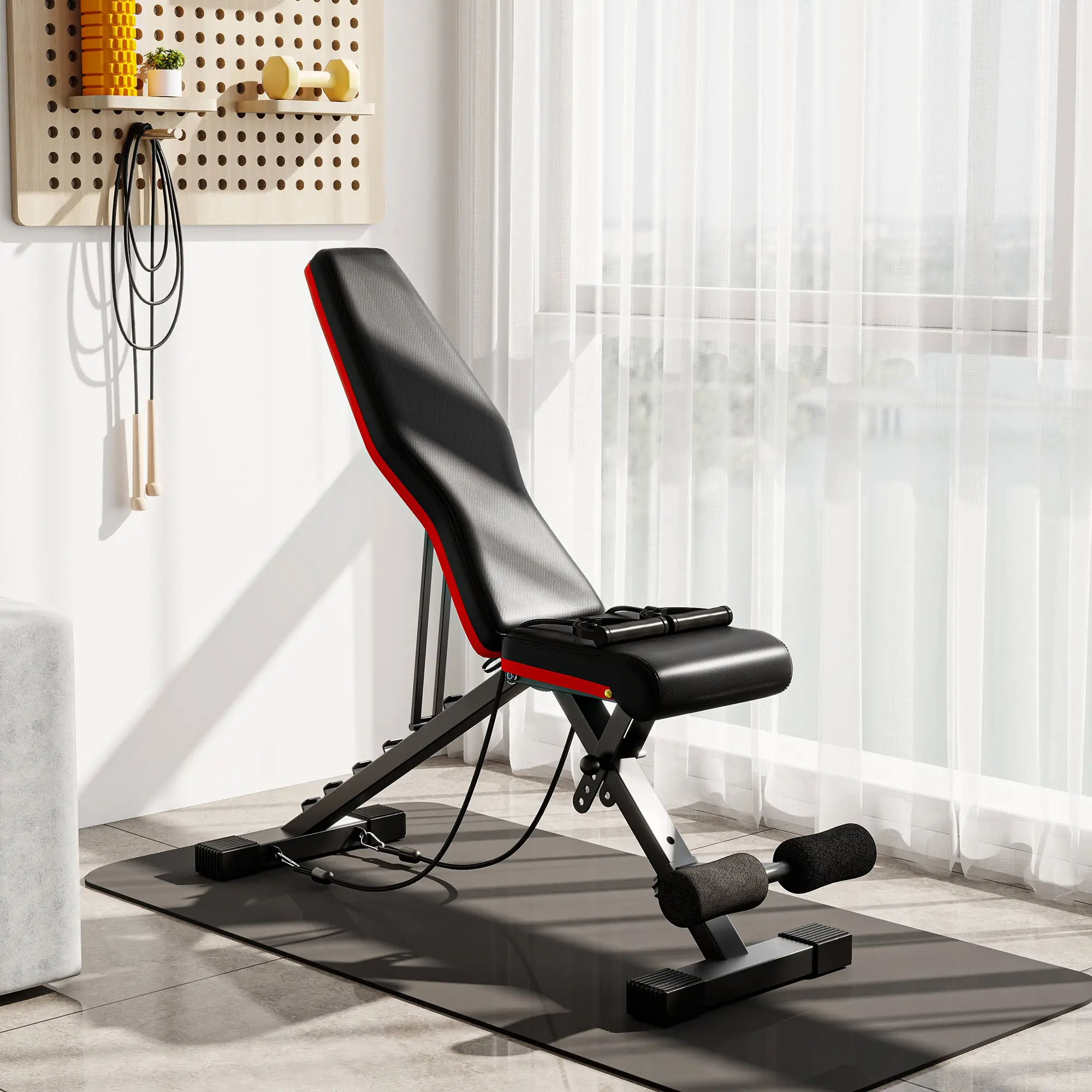 Adjustable Workout Bench, Foldable with Leg Extension, 264LBS, Black and Red - Image 9