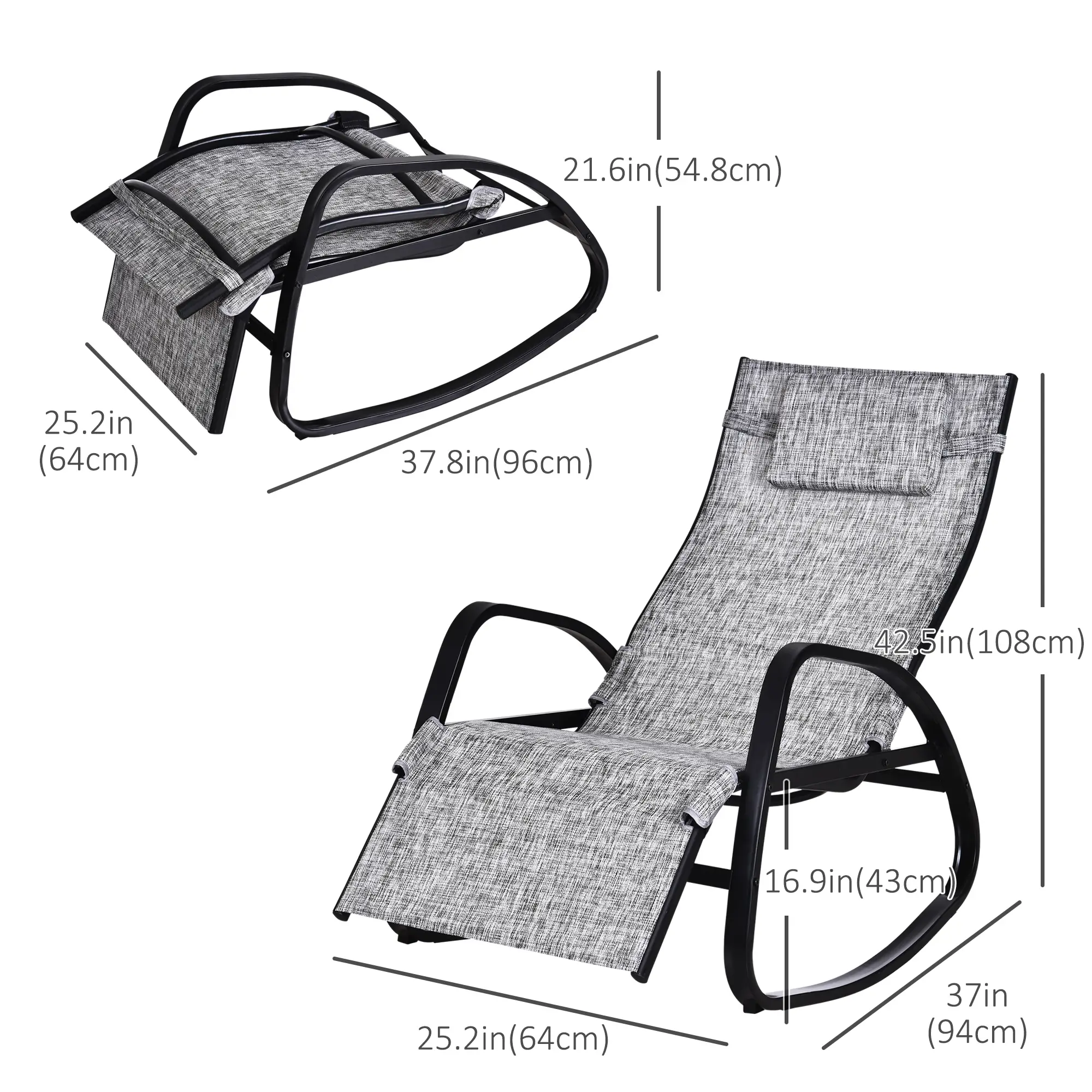Adjustable Zero Gravity Rocking Lounge Chair, Outdoor Recliner w/ Pillow, Footrest - Image 3
