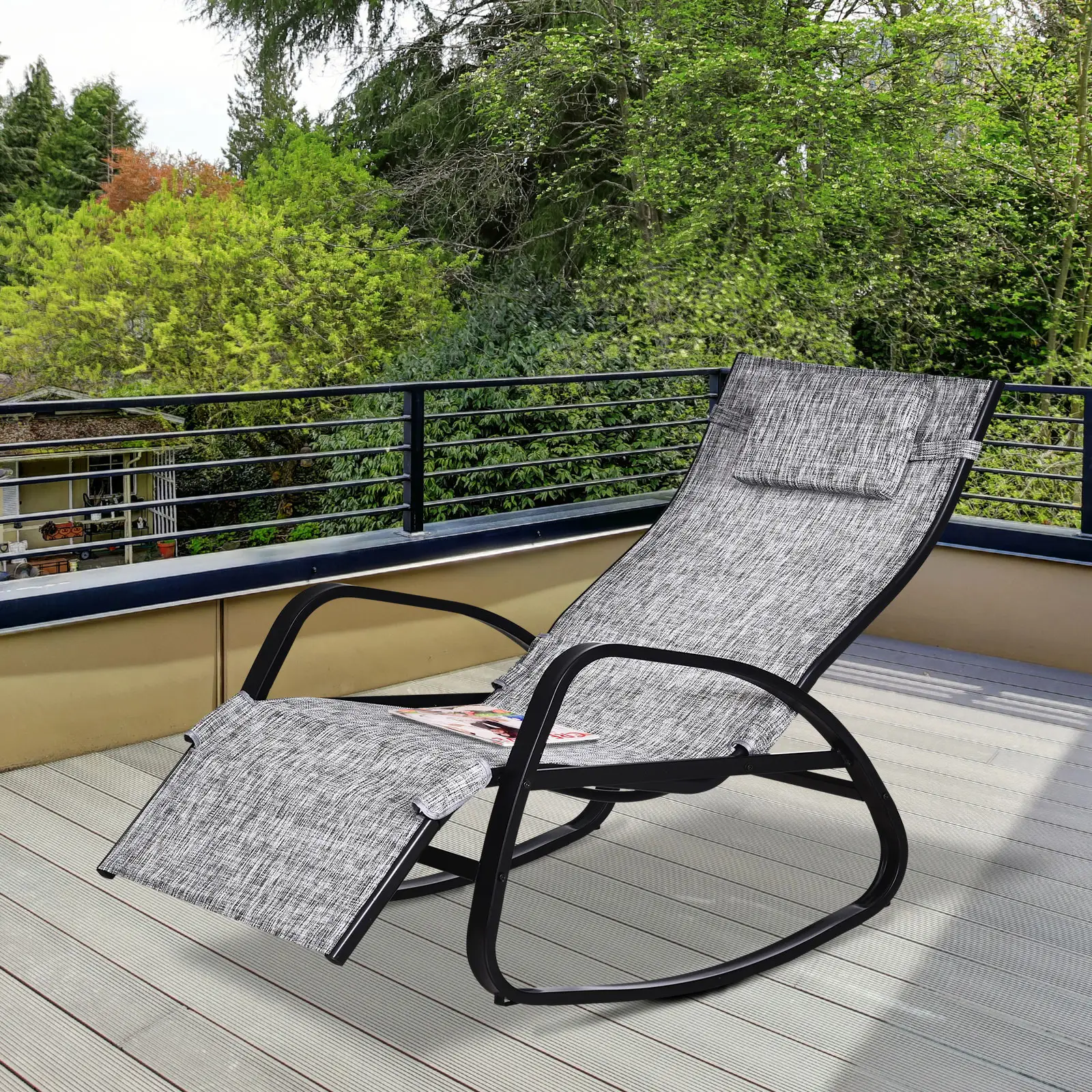 Adjustable Zero Gravity Rocking Lounge Chair, Outdoor Recliner w/ Pillow, Footrest - Image 8