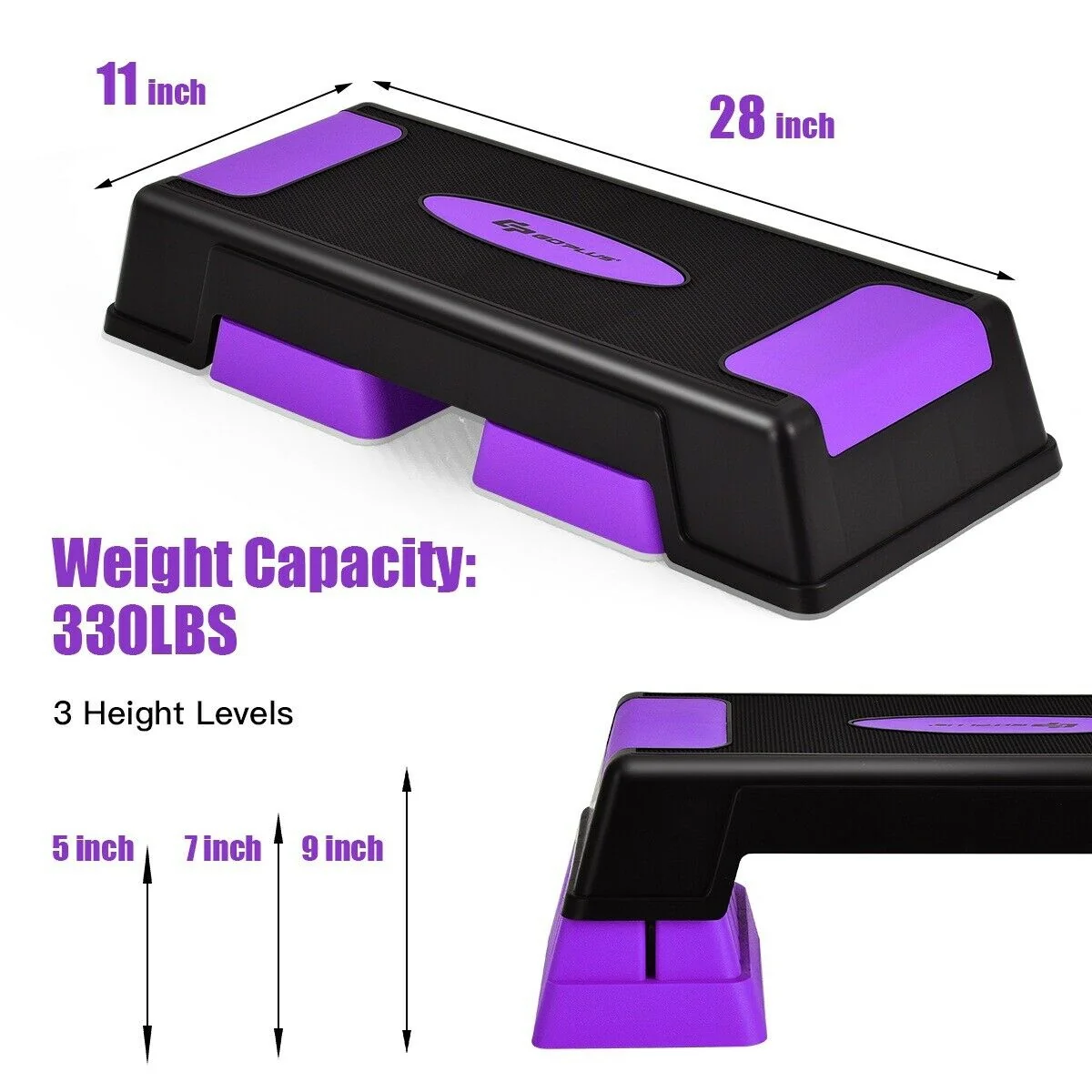 Aerobic Exercise Stepper Trainer with Adjustable Height 5"-7"-9", Purple - Image 6