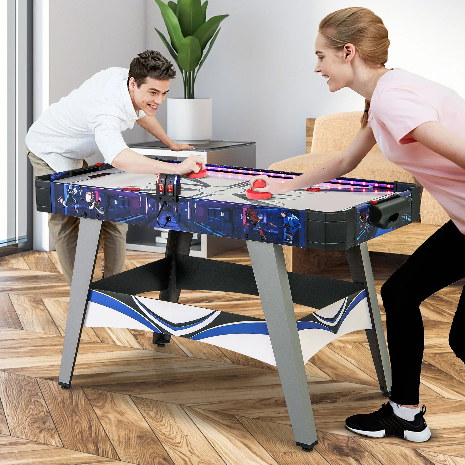 Air Powered Hockey Game Table, 2 Pushers and Pucks, Blue - Image 3