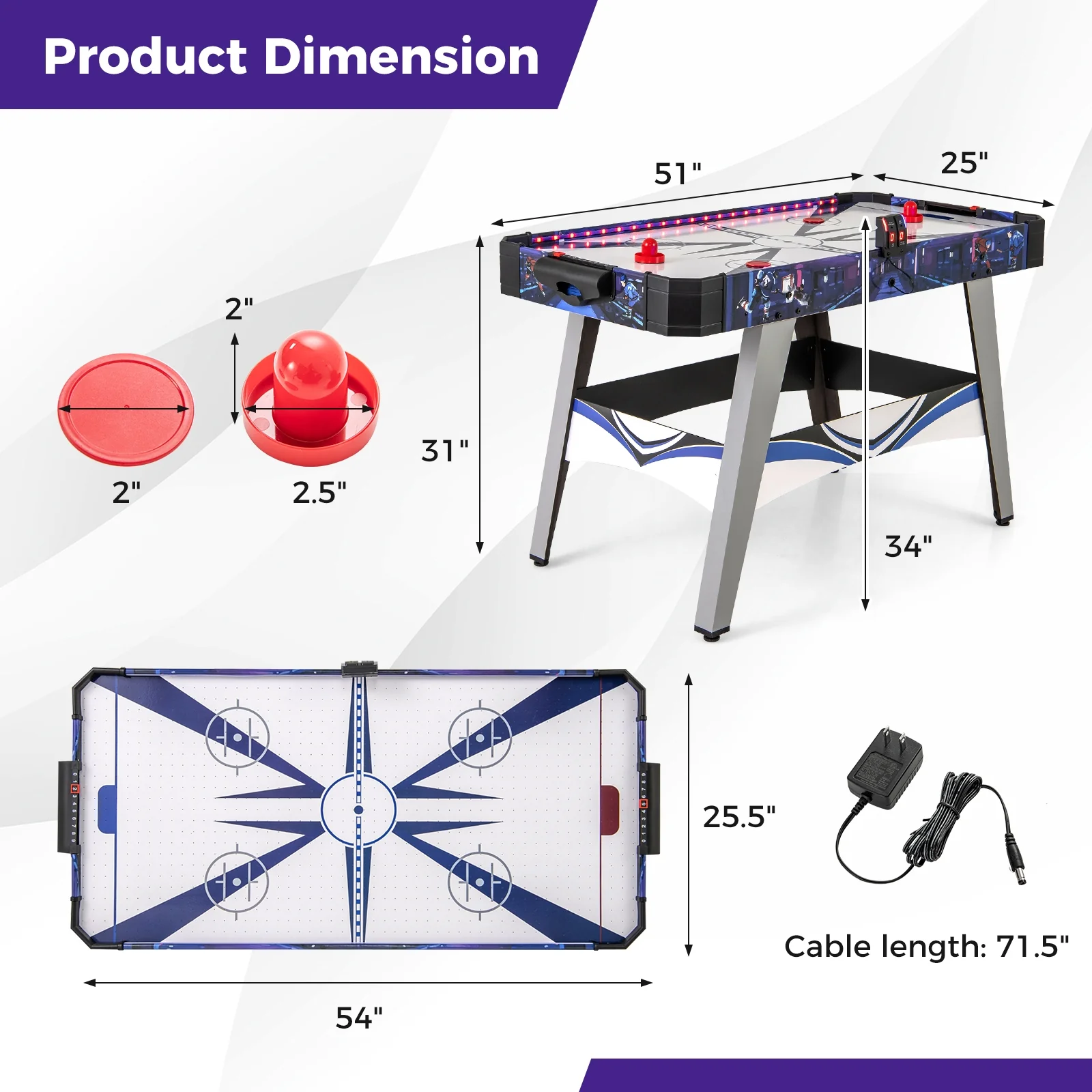 Air Powered Hockey Game Table, 2 Pushers and Pucks, Blue - Image 5