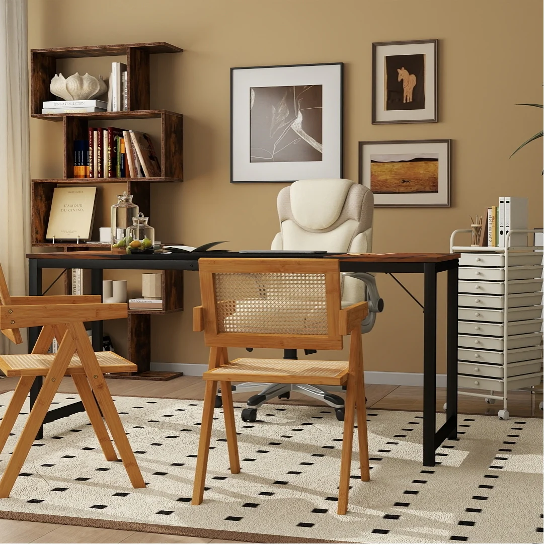 All-in-One Home Office Furniture Bundle – Ergonomic Chair Spacious Desk Multi-Drawer Cart Bookshelf & Accent Chairs - Image 3