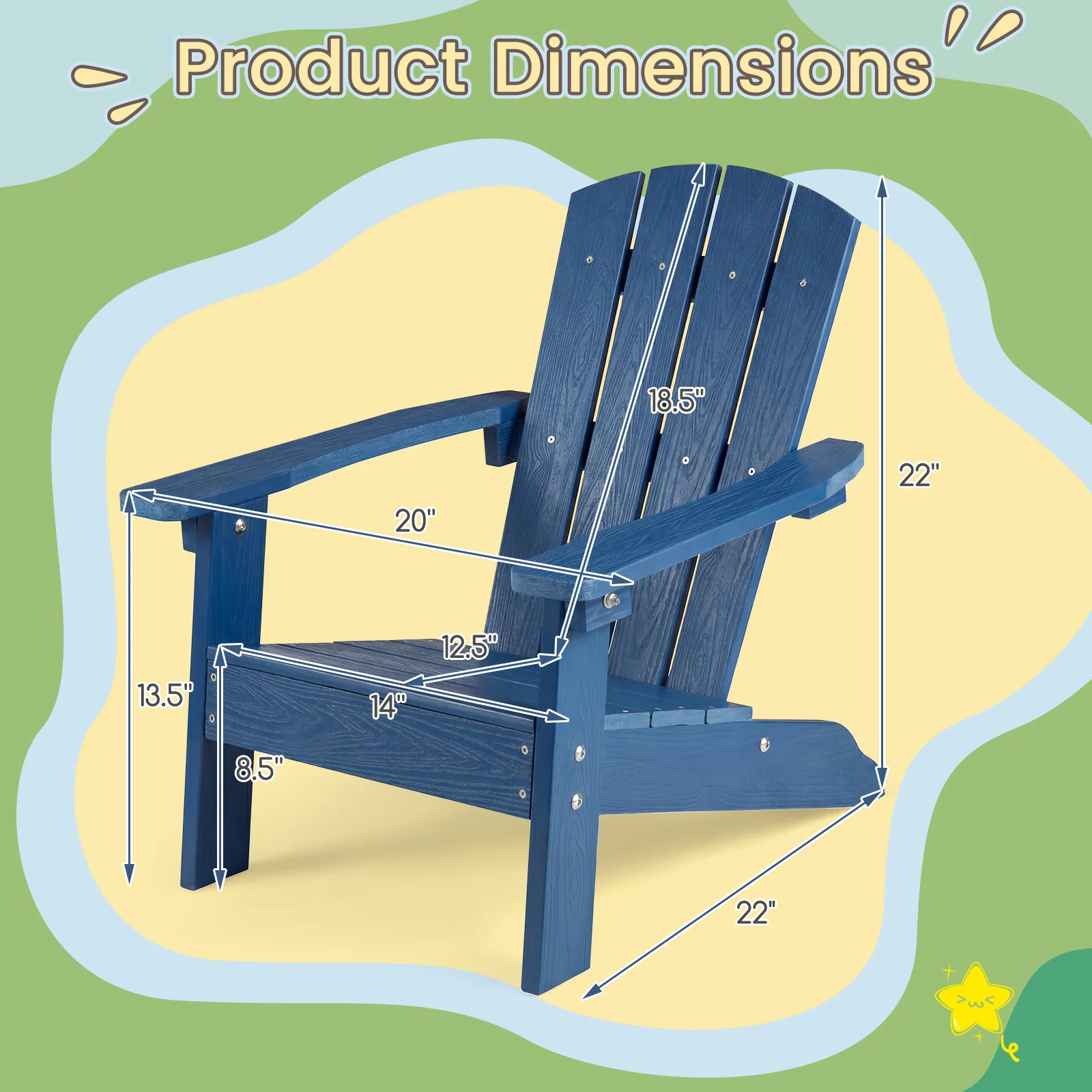 All-Weather HDPE Kids Adirondack Chair, High Backrest Armrests, Blue - Image 4