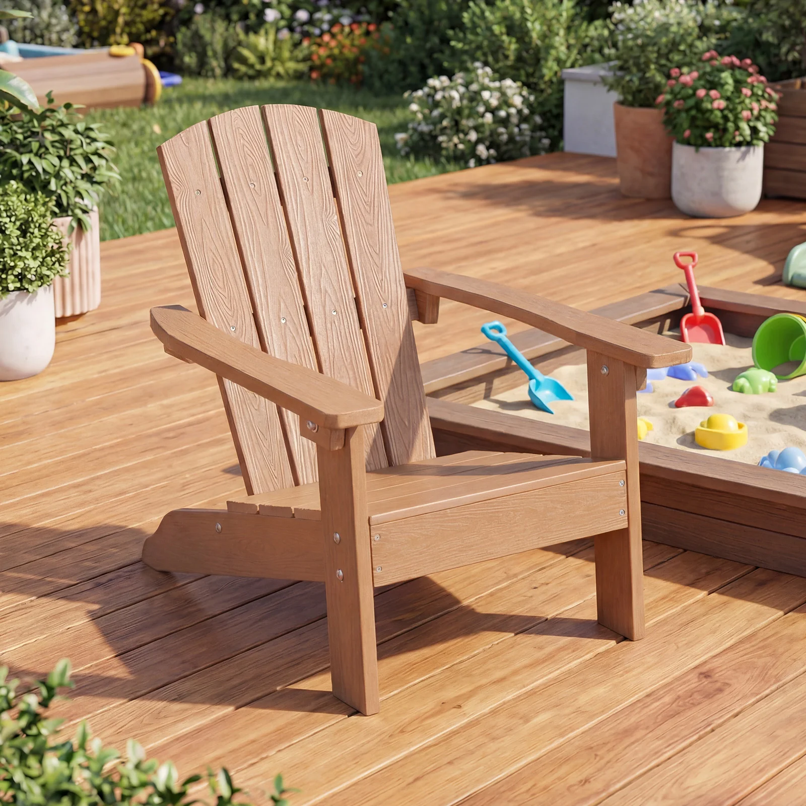All-Weather HDPE Kid's Adirondack Chair, High Backrest, Armrests, Natural - Image 2