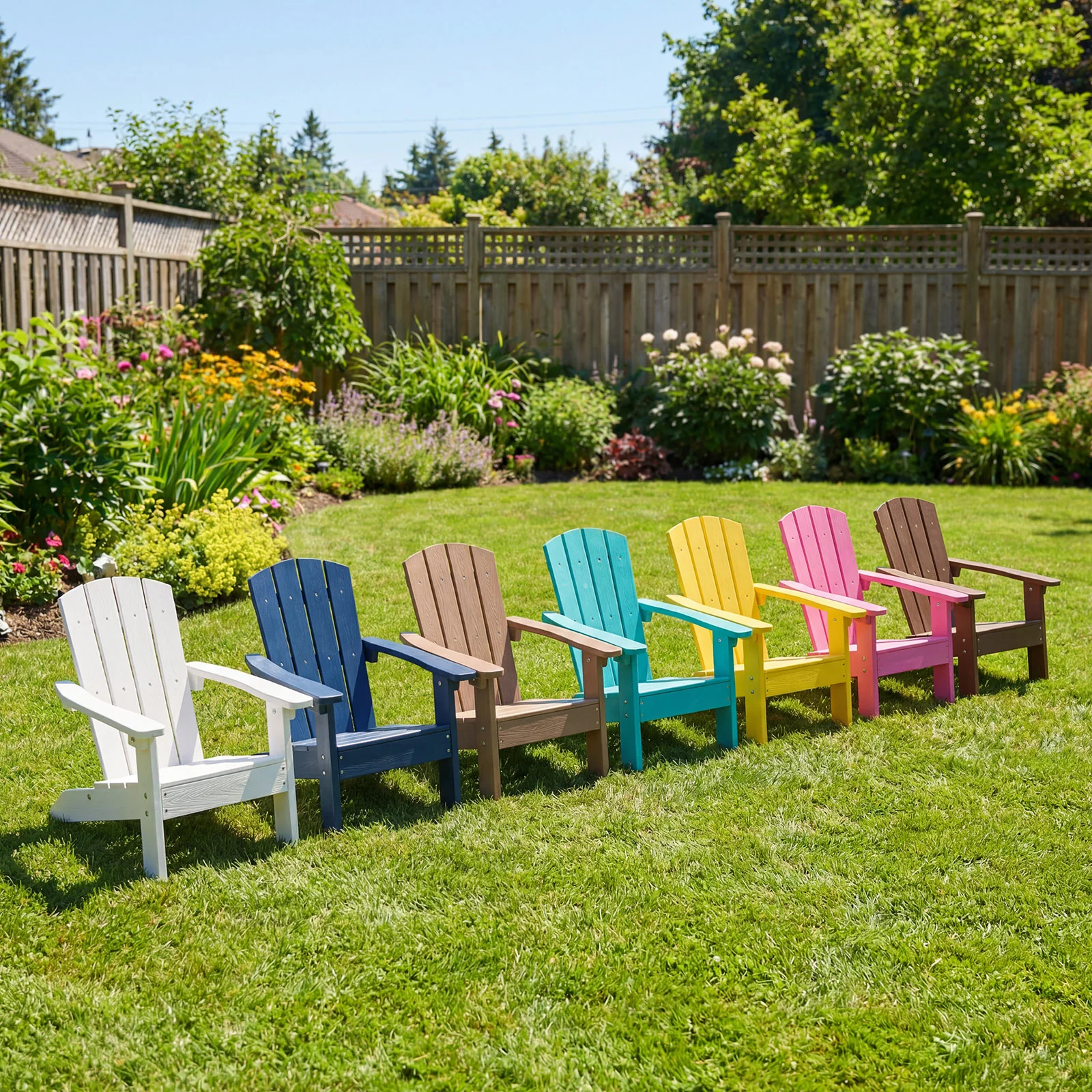 All-Weather HDPE Kid's Adirondack Chair, High Backrest, Armrests, Natural - Image 3