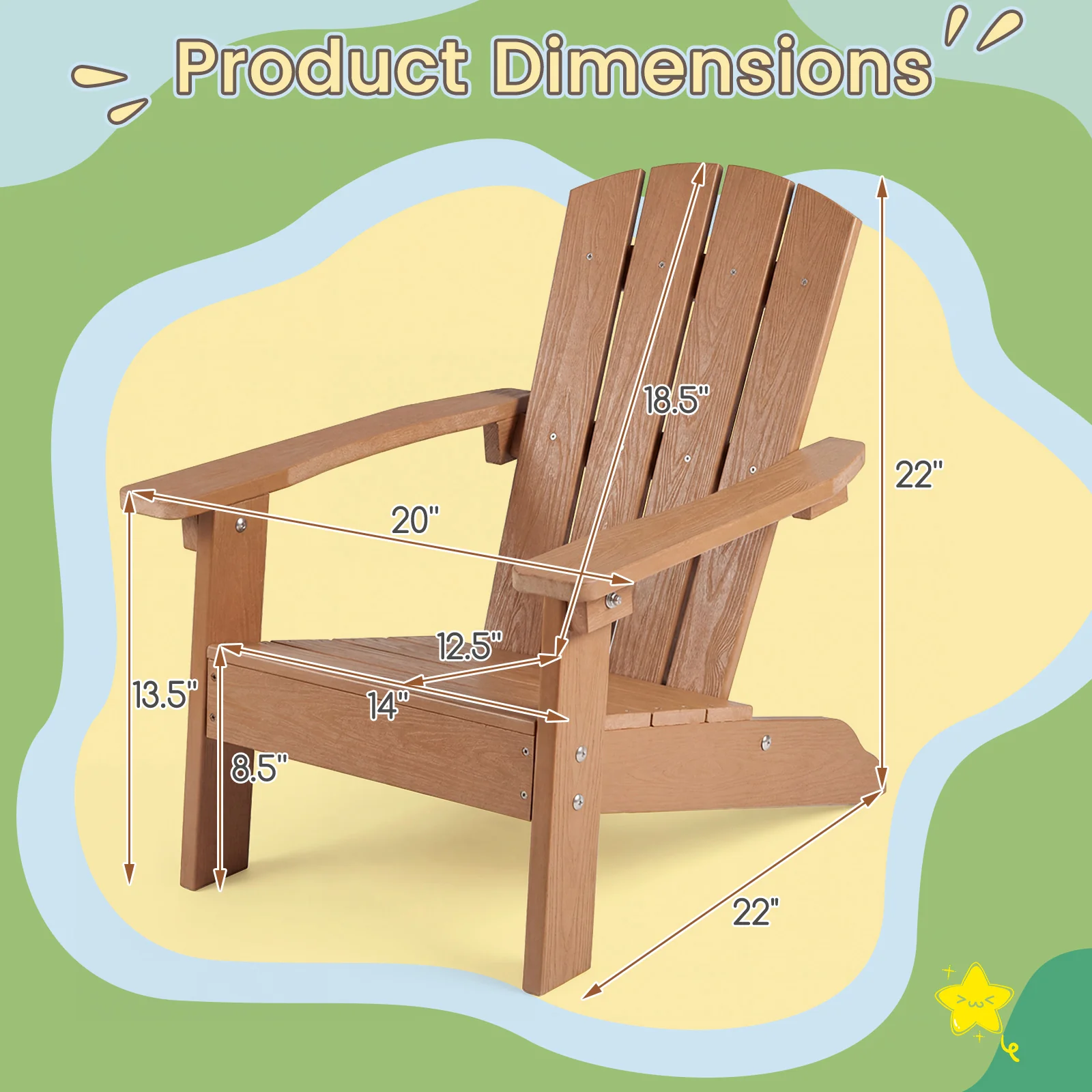 All-Weather HDPE Kid's Adirondack Chair, High Backrest, Armrests, Natural - Image 4