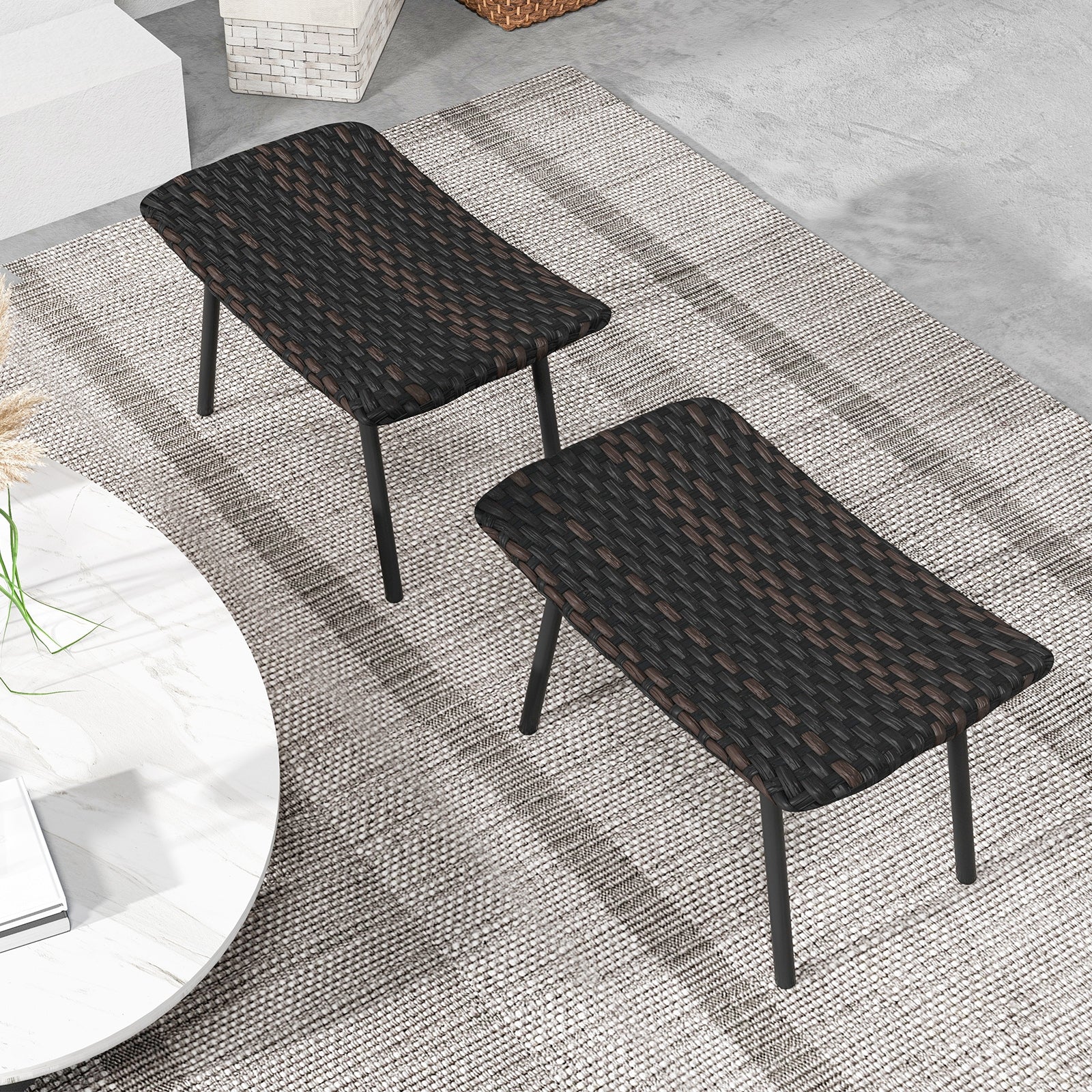 All Weather Outdoor Ottomans Set, With Sturdy Metal Legs, Brown - Image 3