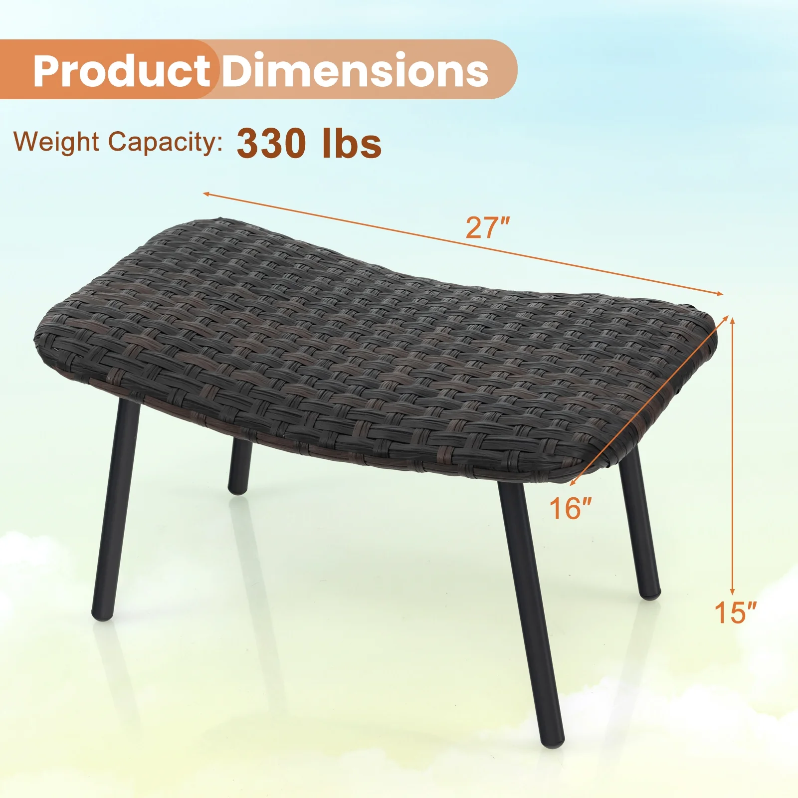 All Weather Outdoor Ottomans Set, With Sturdy Metal Legs, Brown - Image 5