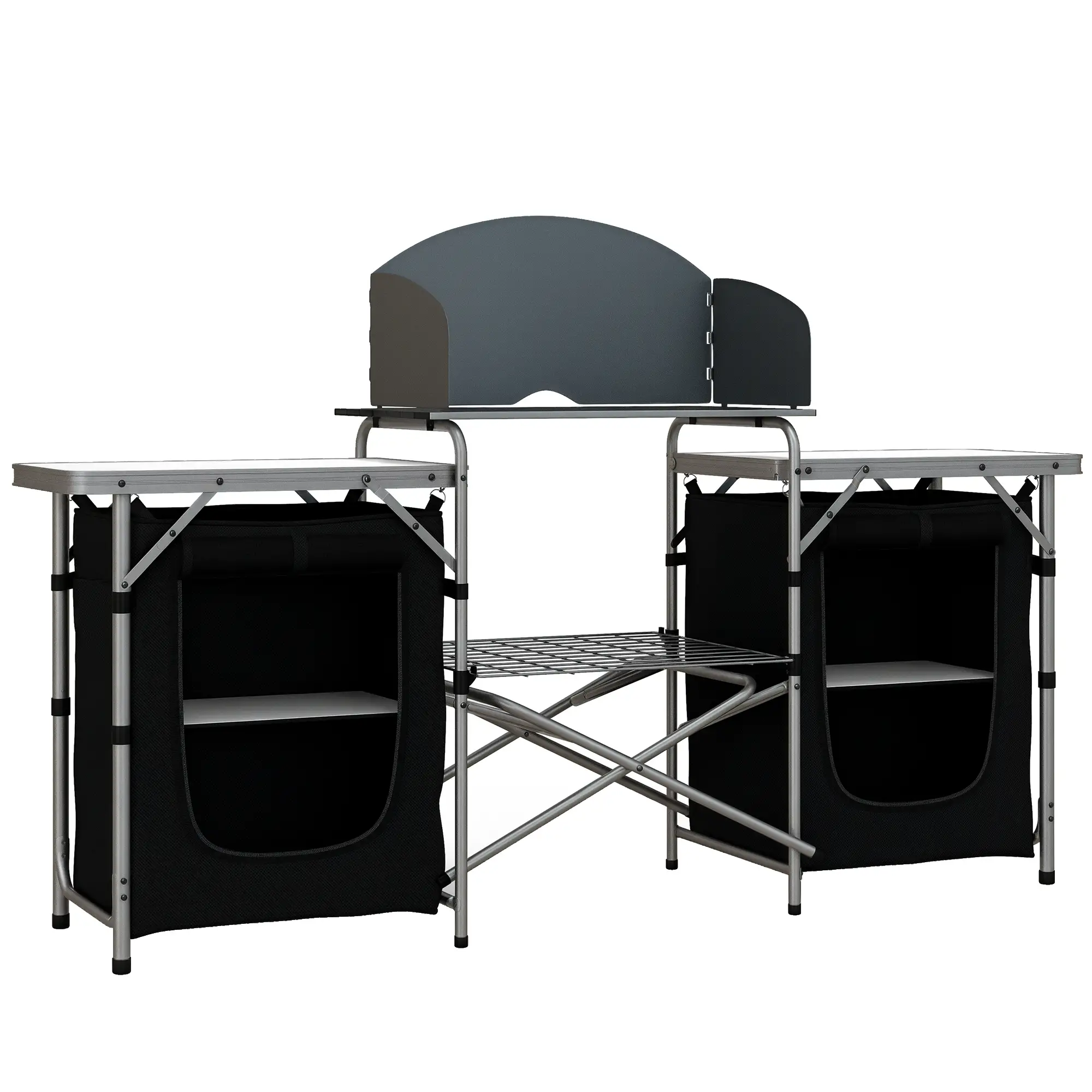 Aluminum Camping Table, Folding Kitchen with Windshield, Cupboards, Carrying Bag - Image 11