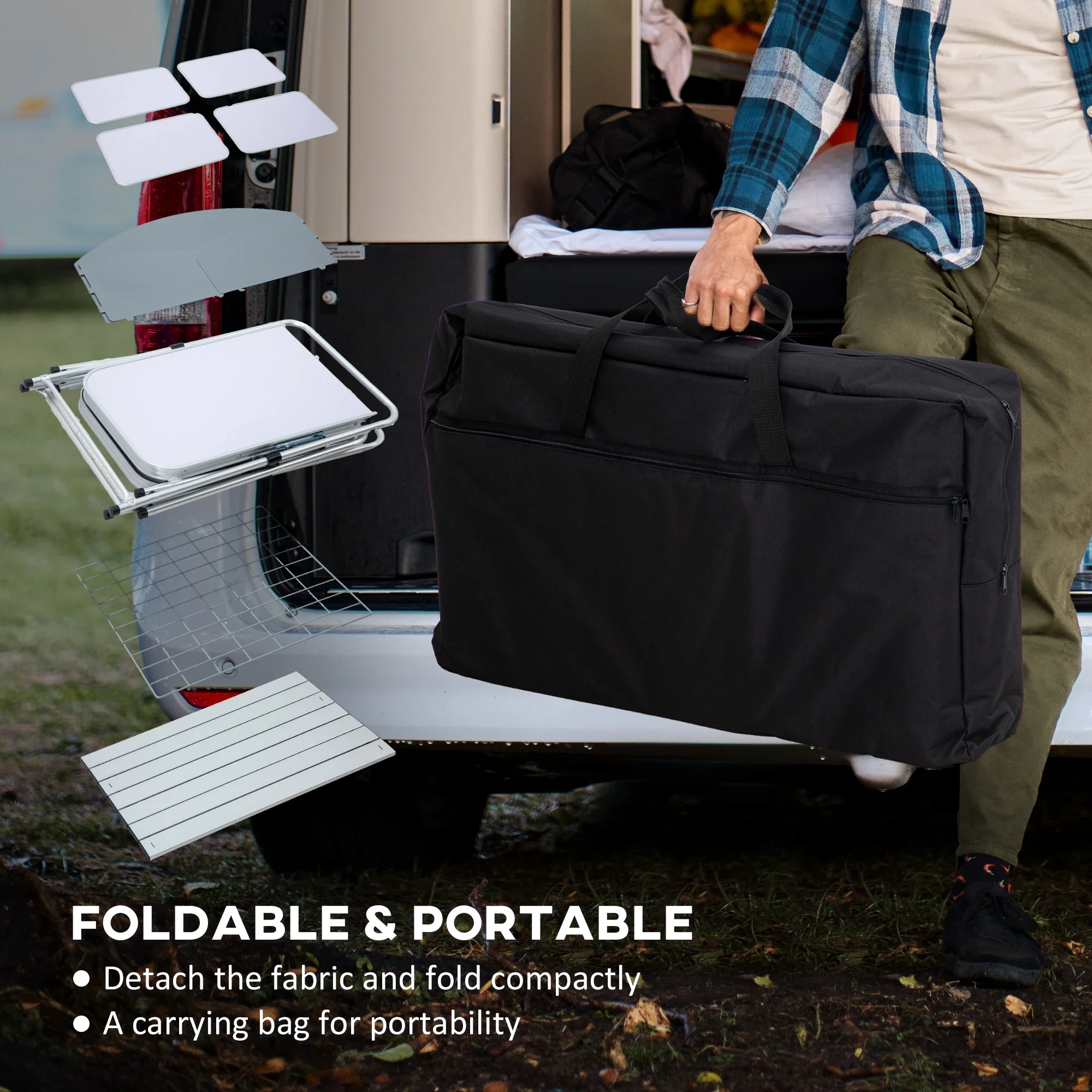 Aluminum Camping Table, Folding Kitchen with Windshield, Cupboards, Carrying Bag - Image 5