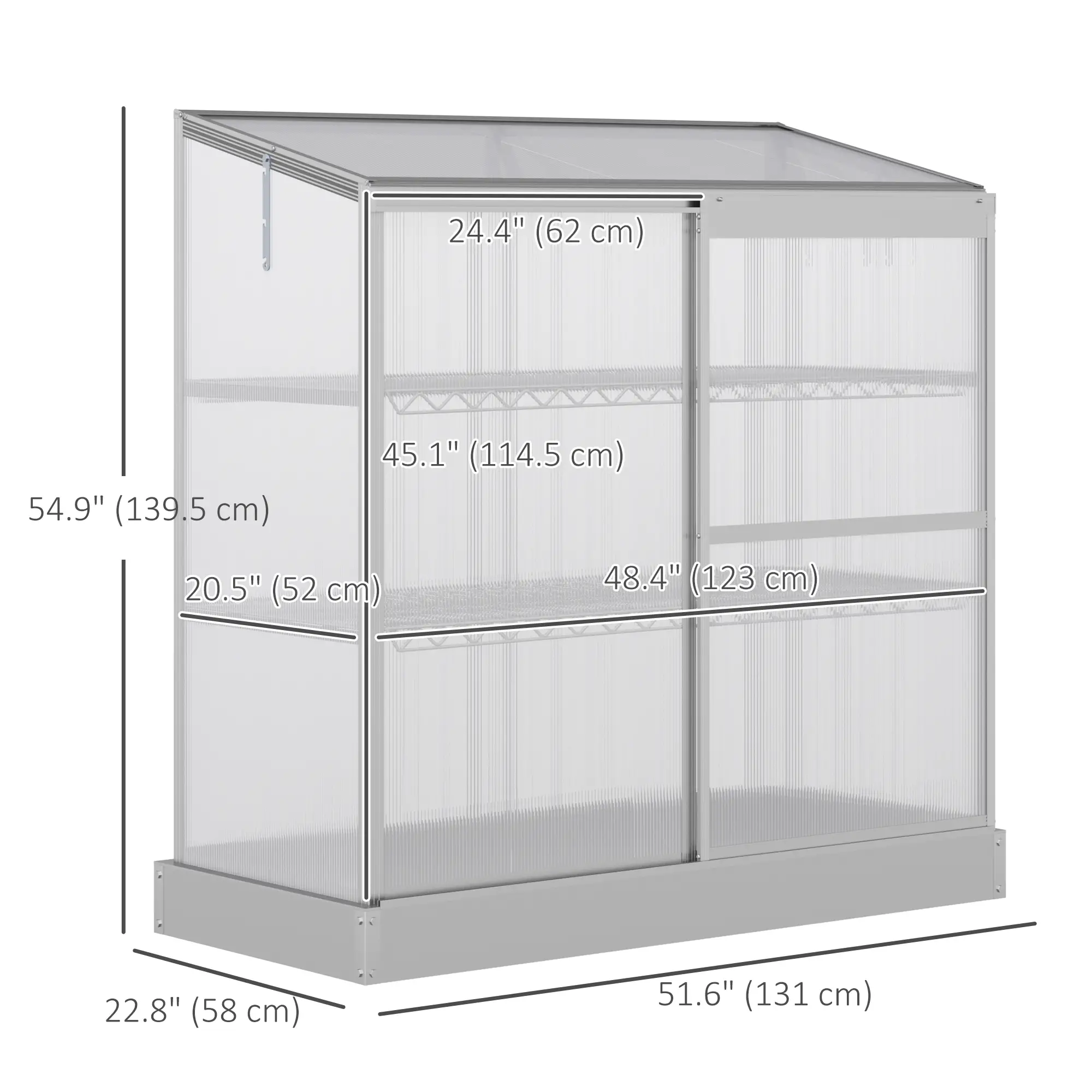 Aluminum Cold Frame Greenhouse, Openable Top, 2 Shelves, Indoor Outdoor - Image 3