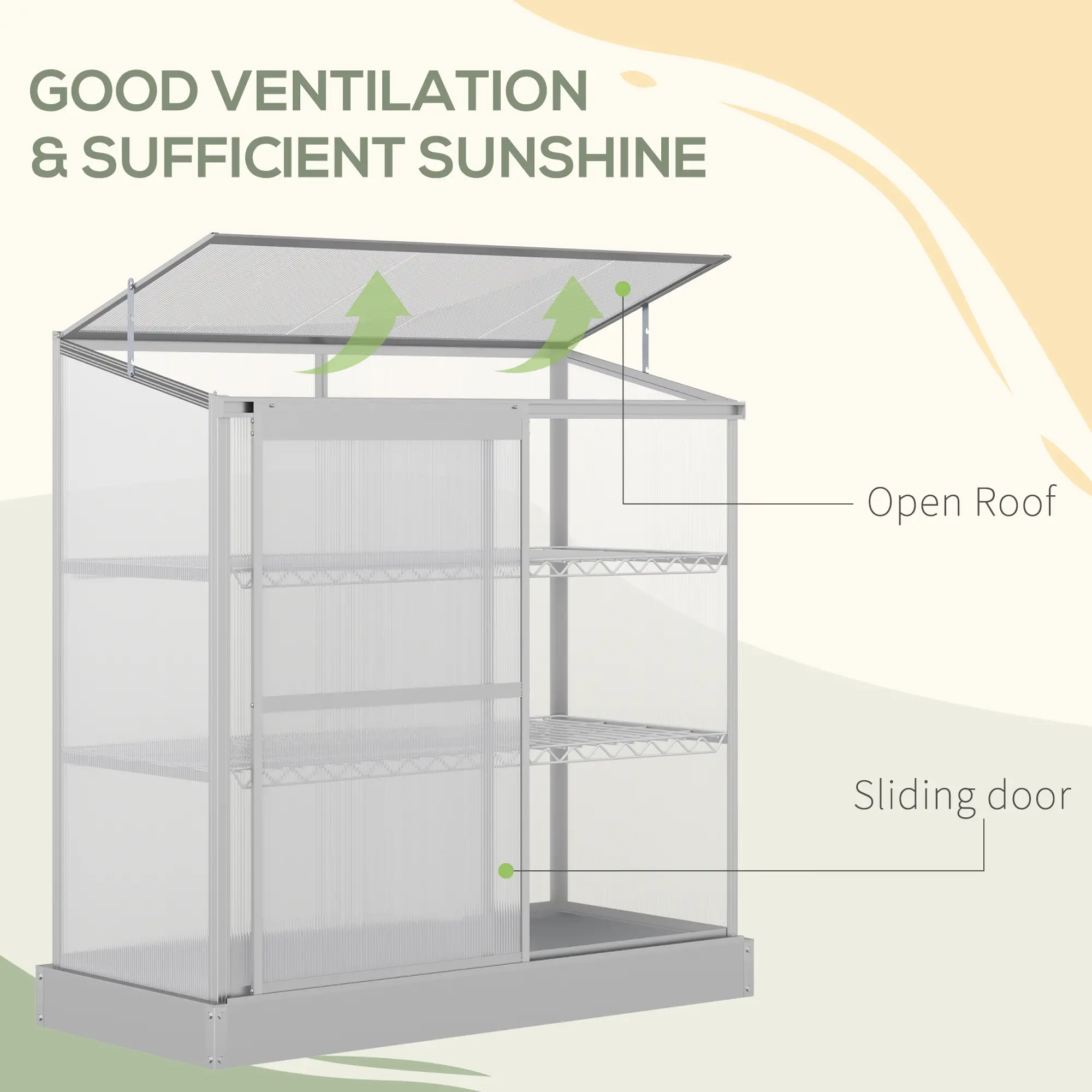 Aluminum Cold Frame Greenhouse, Openable Top, 2 Shelves, Indoor Outdoor - Image 5