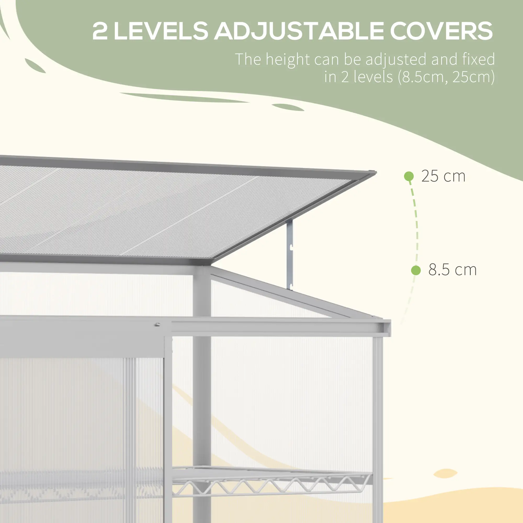 Aluminum Cold Frame Greenhouse, Openable Top, 2 Shelves, Indoor Outdoor - Image 6