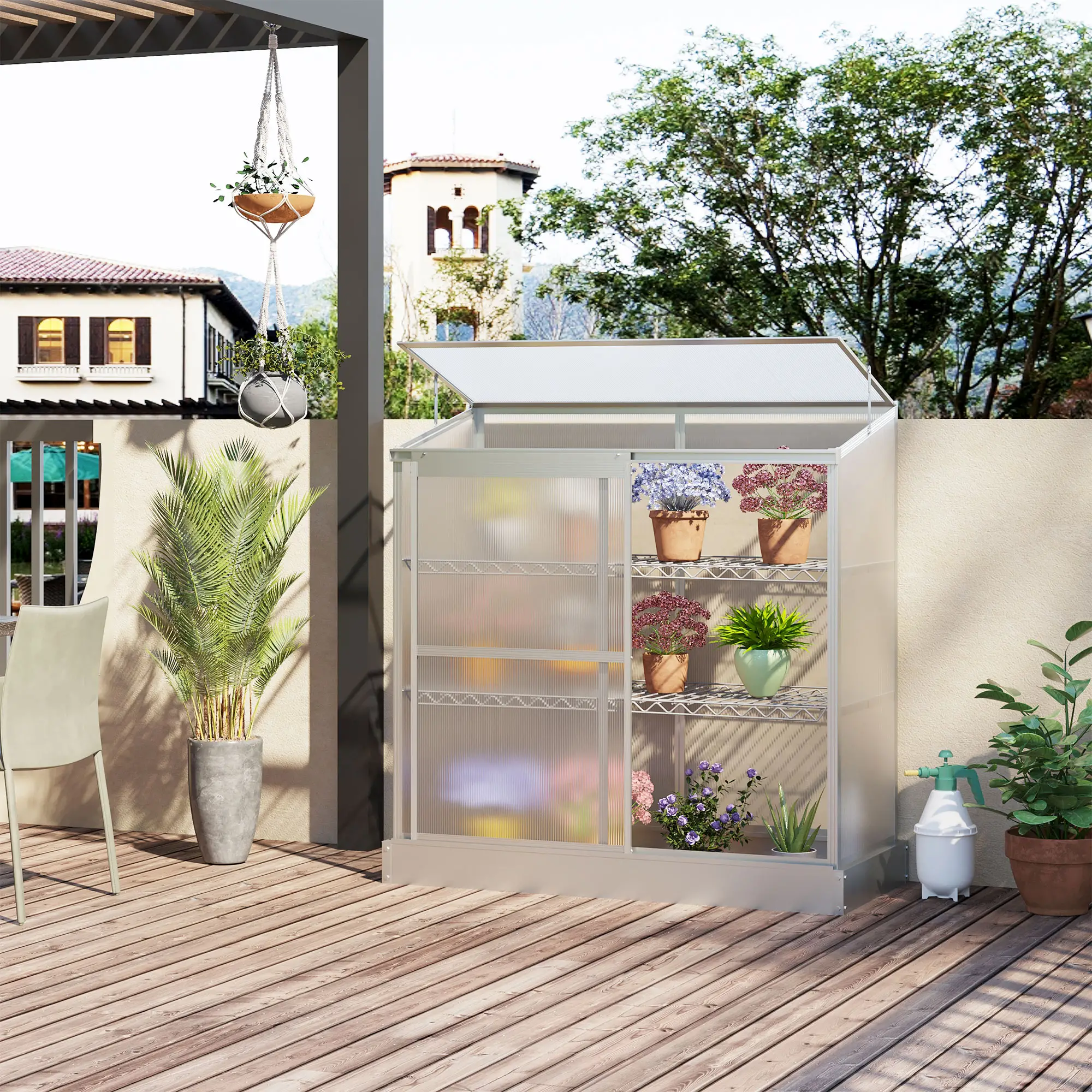 Aluminum Cold Frame Greenhouse, Openable Top, 2 Shelves, Indoor Outdoor - Image 8