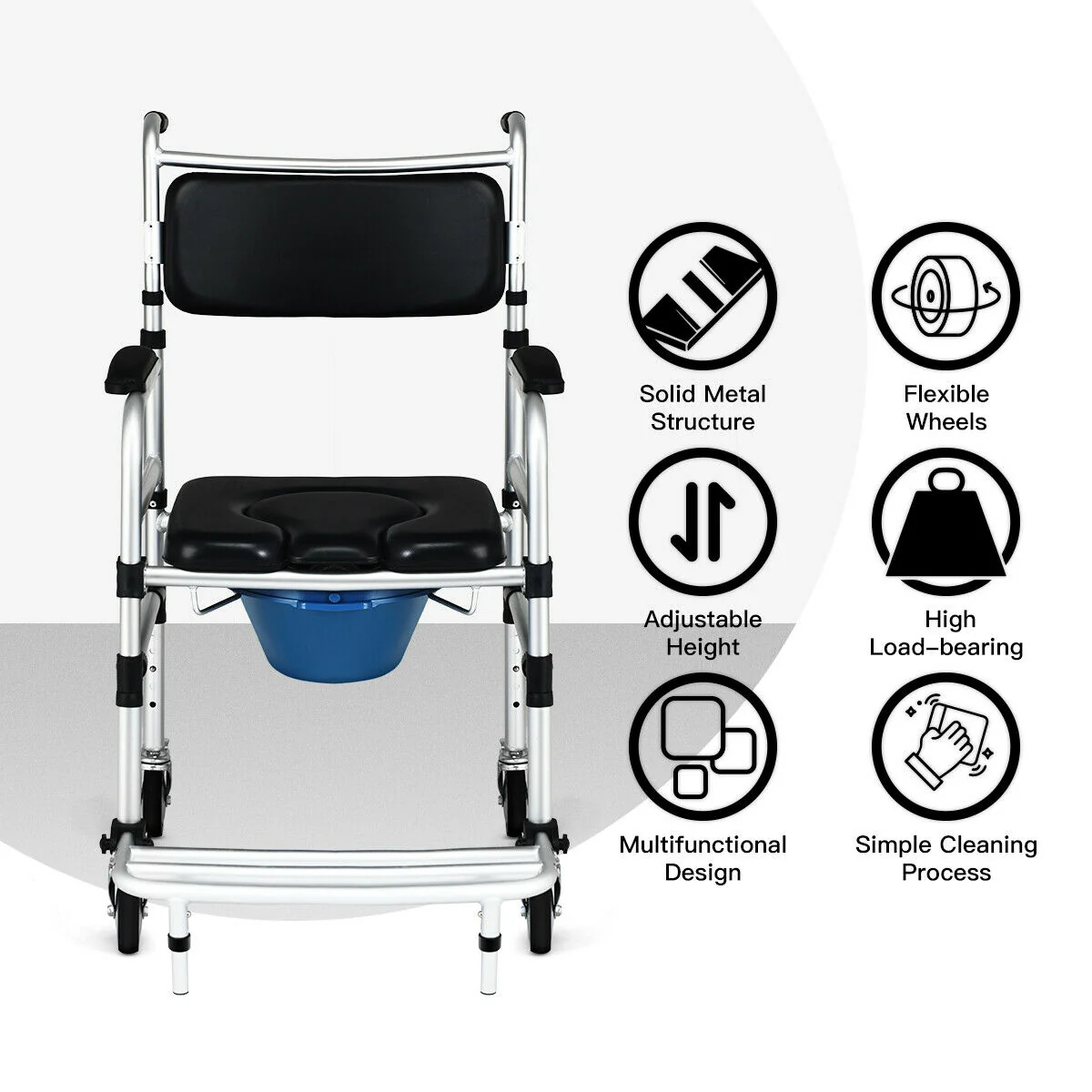 Aluminum Commode Shower Wheelchair, Locking Casters, Black - Image 7