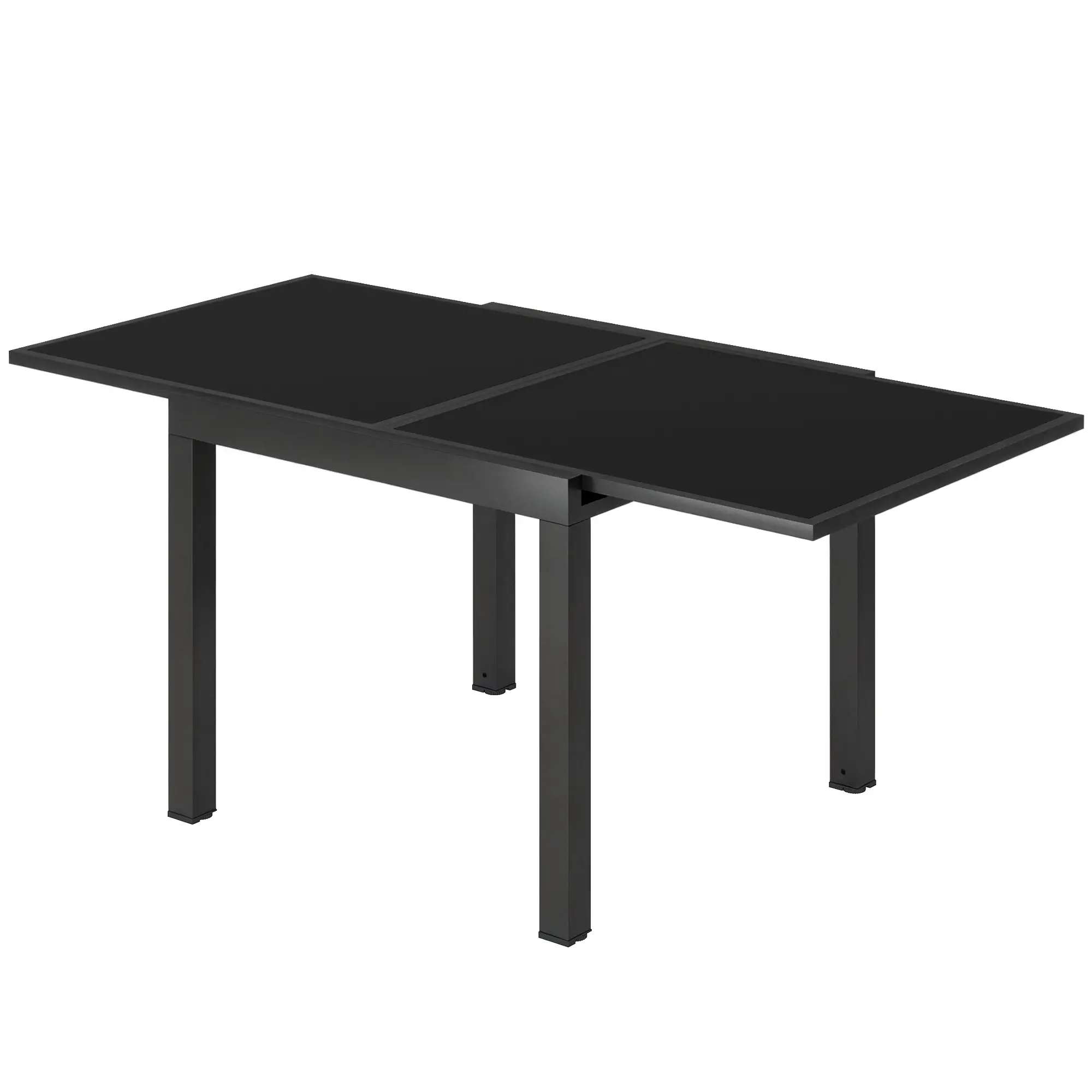 Aluminum Expandable Dining Table, Tempered Glass Tabletop, Black