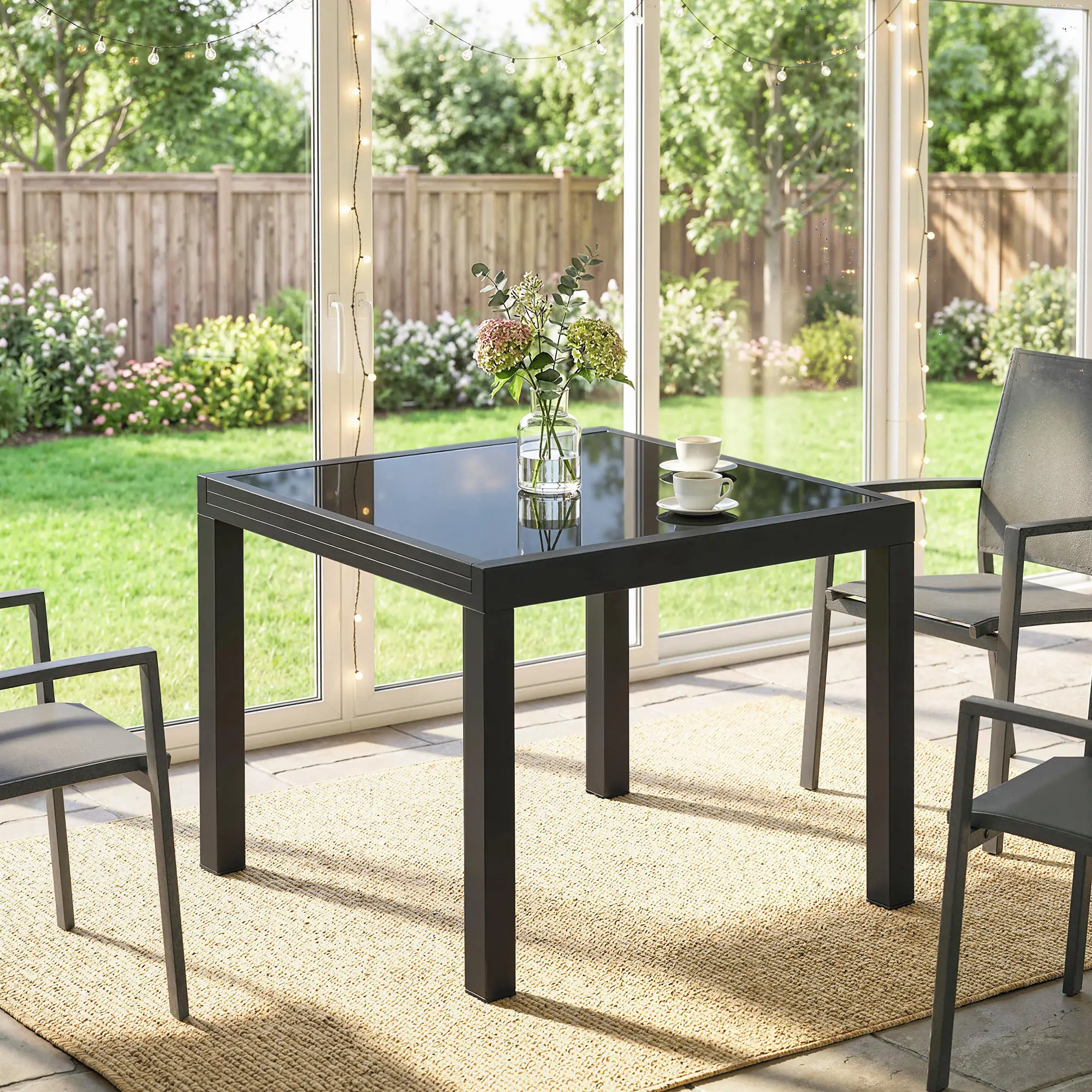 Aluminum Expandable Dining Table, Tempered Glass Tabletop, Black - Image 10