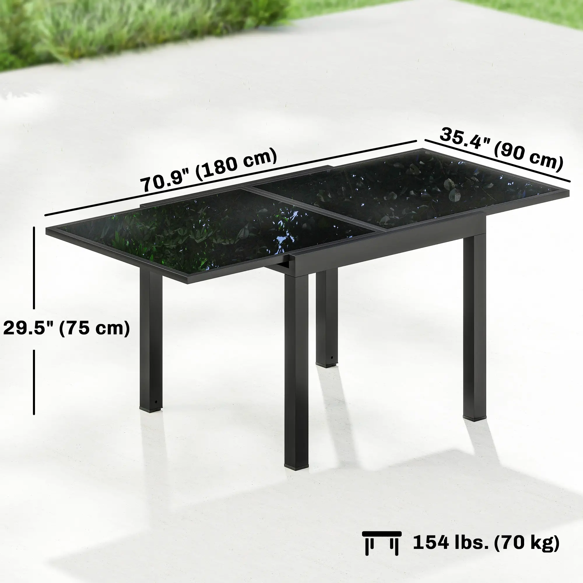 Aluminum Expandable Dining Table, Tempered Glass Tabletop, Black - Image 3