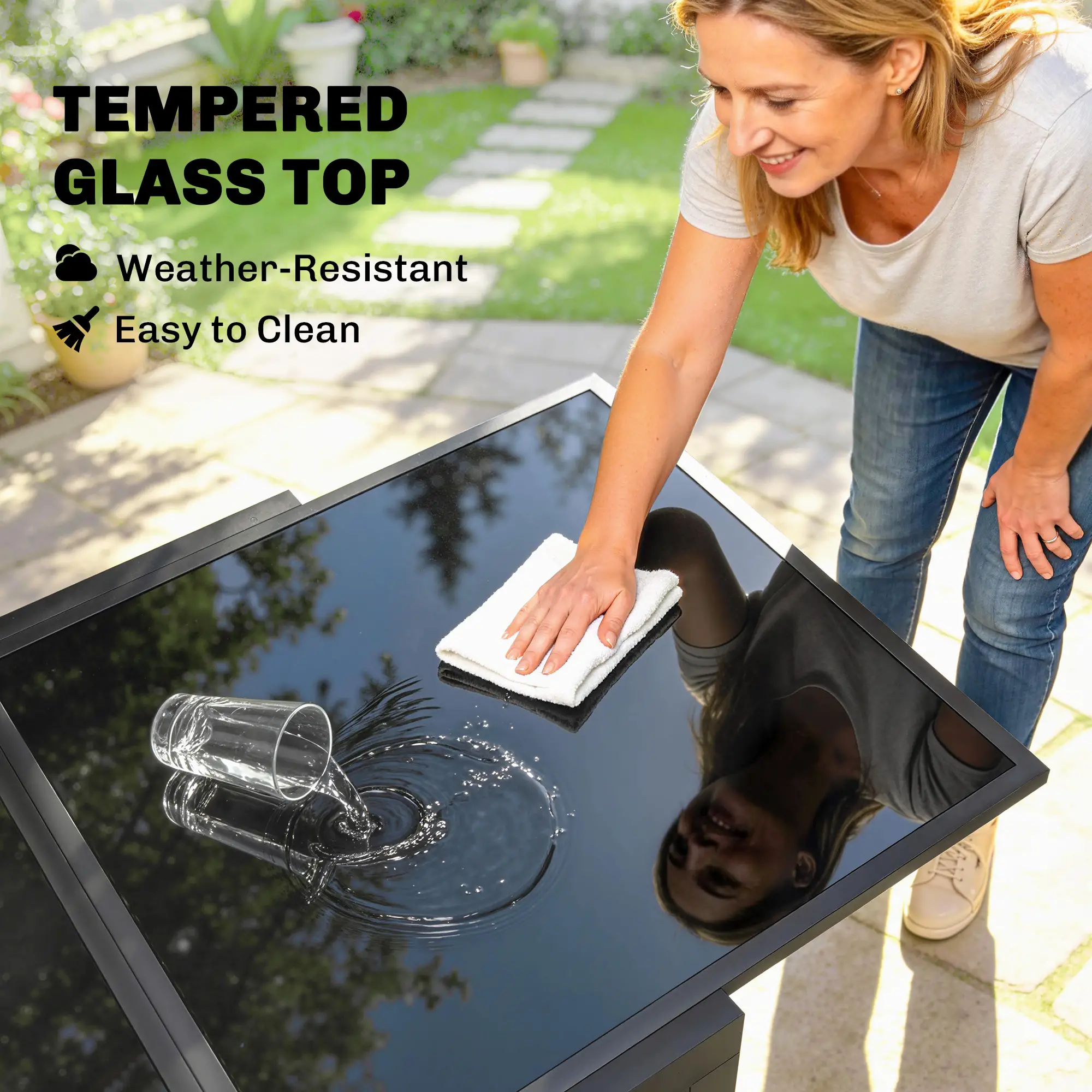 Aluminum Expandable Dining Table, Tempered Glass Tabletop, Black - Image 6