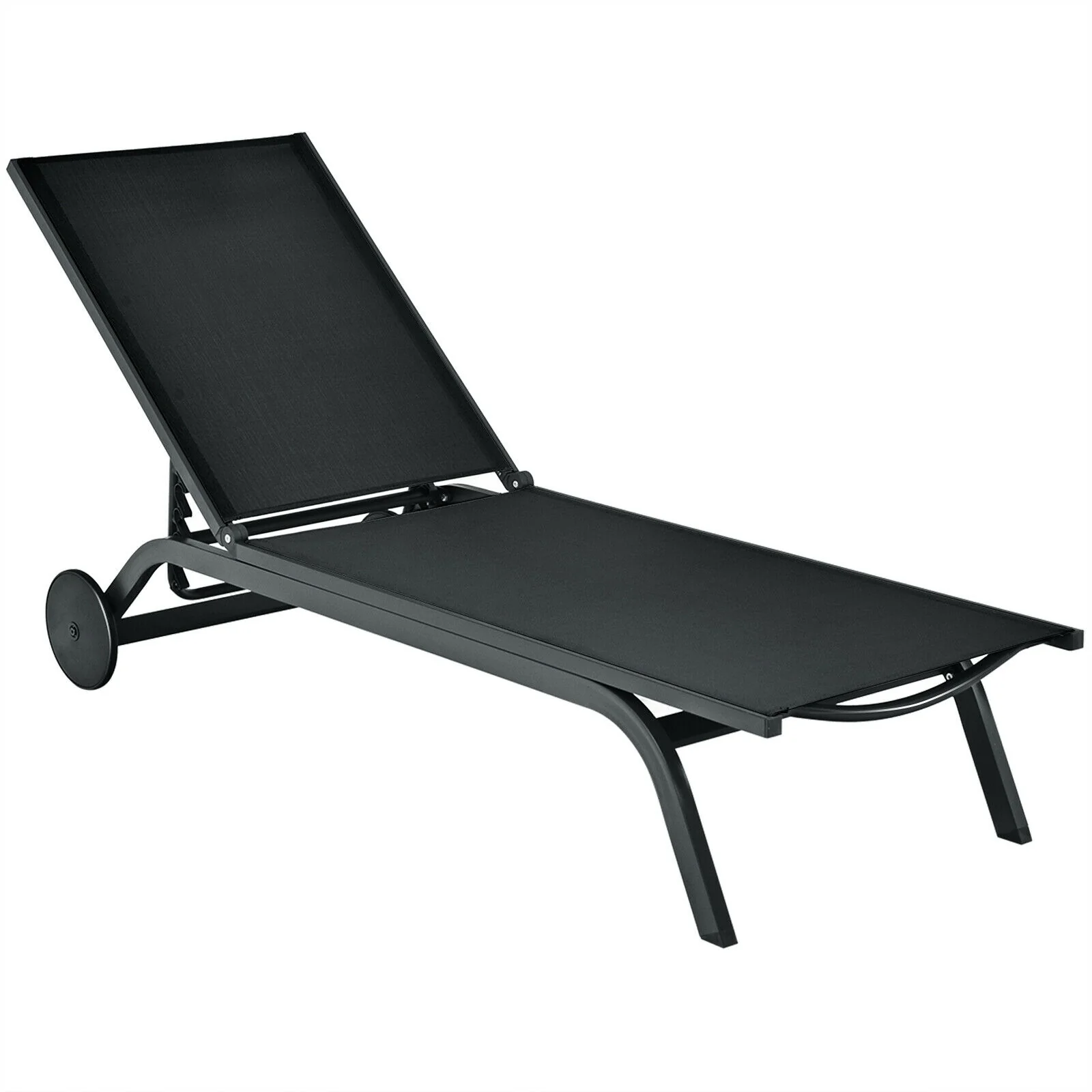 Aluminum Fabric Outdoor Patio Lounge Chair, Adjustable Reclining, Black