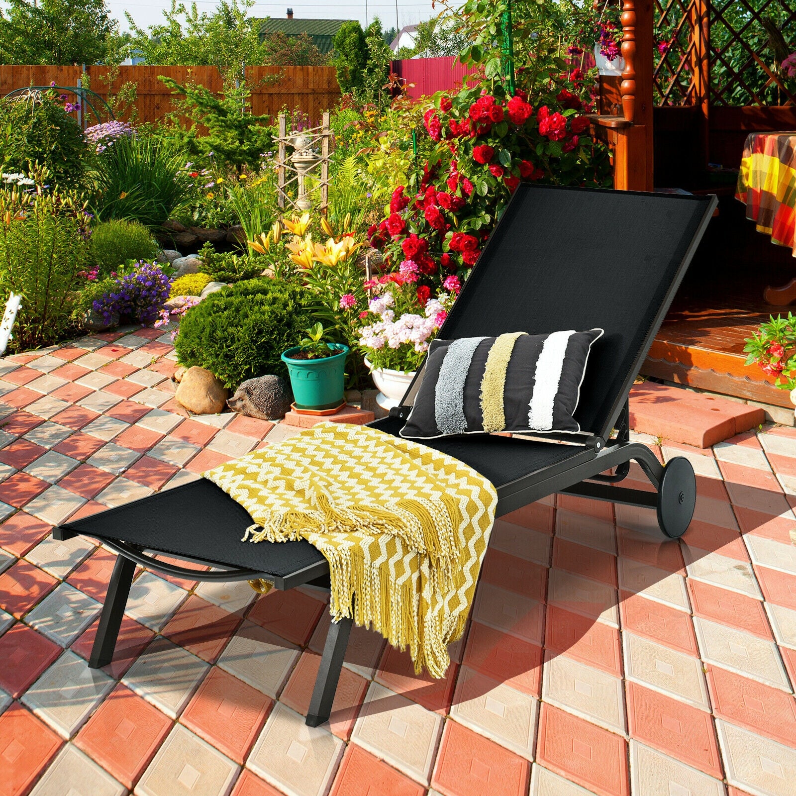 Aluminum Fabric Outdoor Patio Lounge Chair, Adjustable Reclining, Black - Image 3