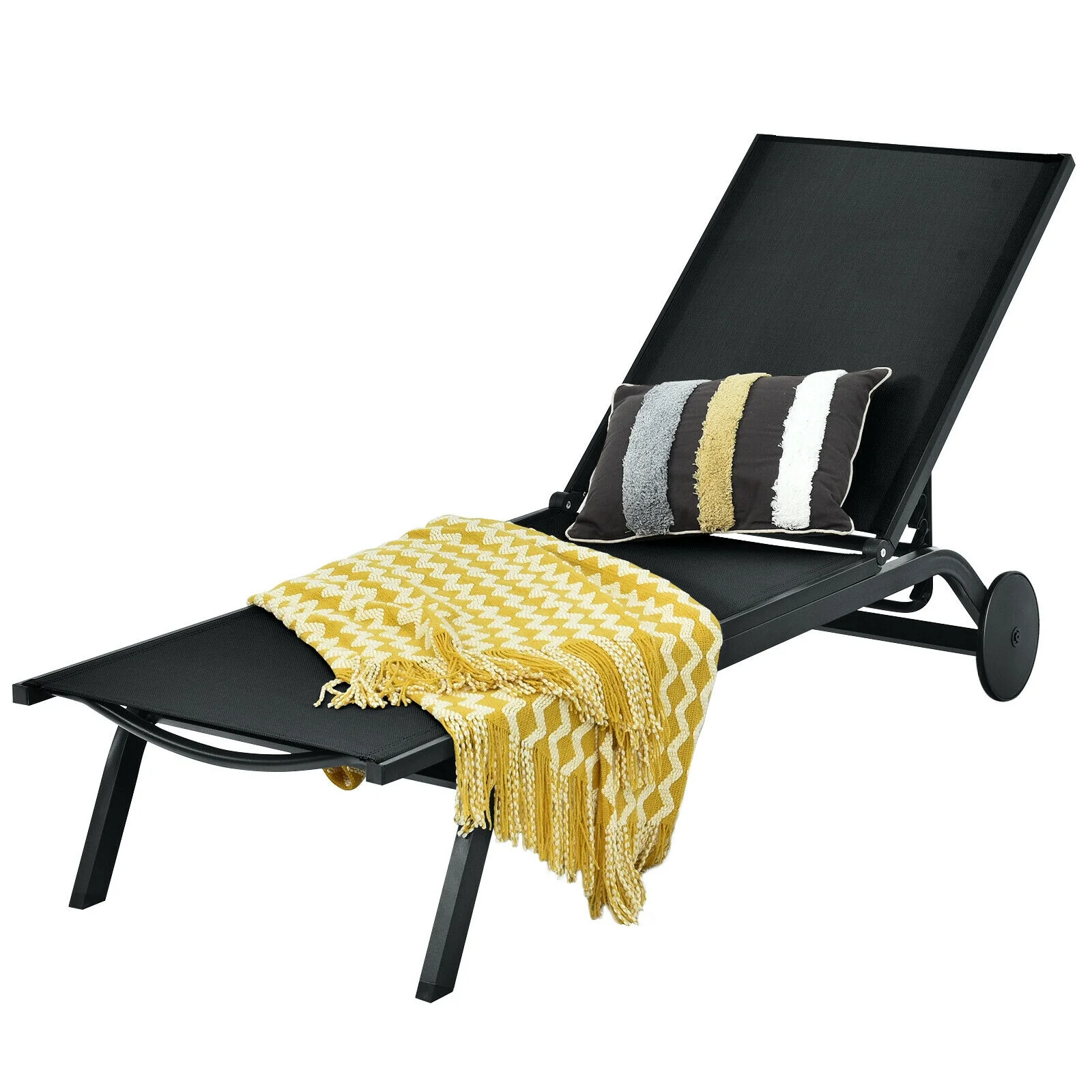 Aluminum Fabric Outdoor Patio Lounge Chair, Adjustable Reclining, Black - Image 7