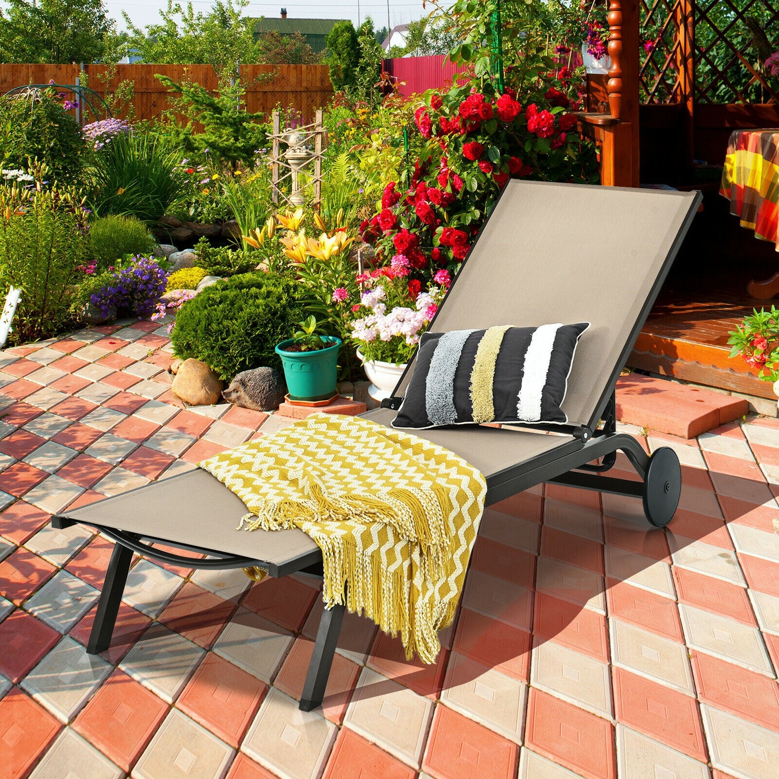 Aluminum Fabric Outdoor Patio Lounge Chair, Adjustable Reclining, Brown - Image 3