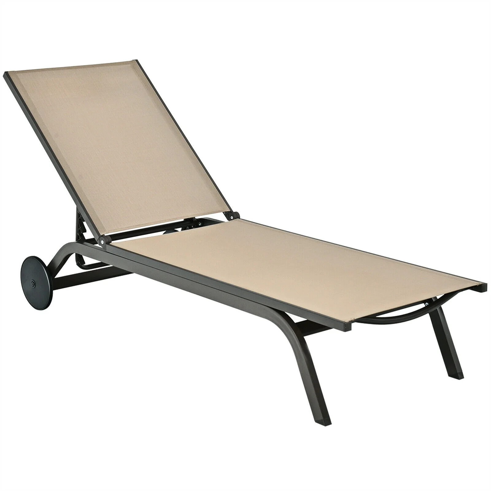 Aluminum Fabric Outdoor Patio Lounge Chair, Adjustable Reclining, Brown - Image 4