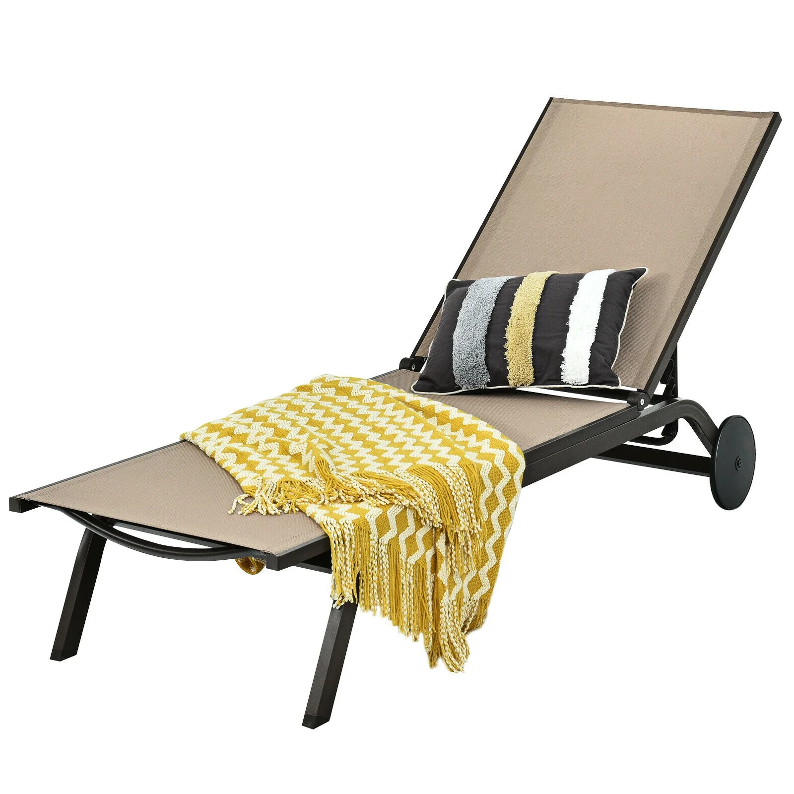 Aluminum Fabric Outdoor Patio Lounge Chair, Adjustable Reclining, Brown - Image 7