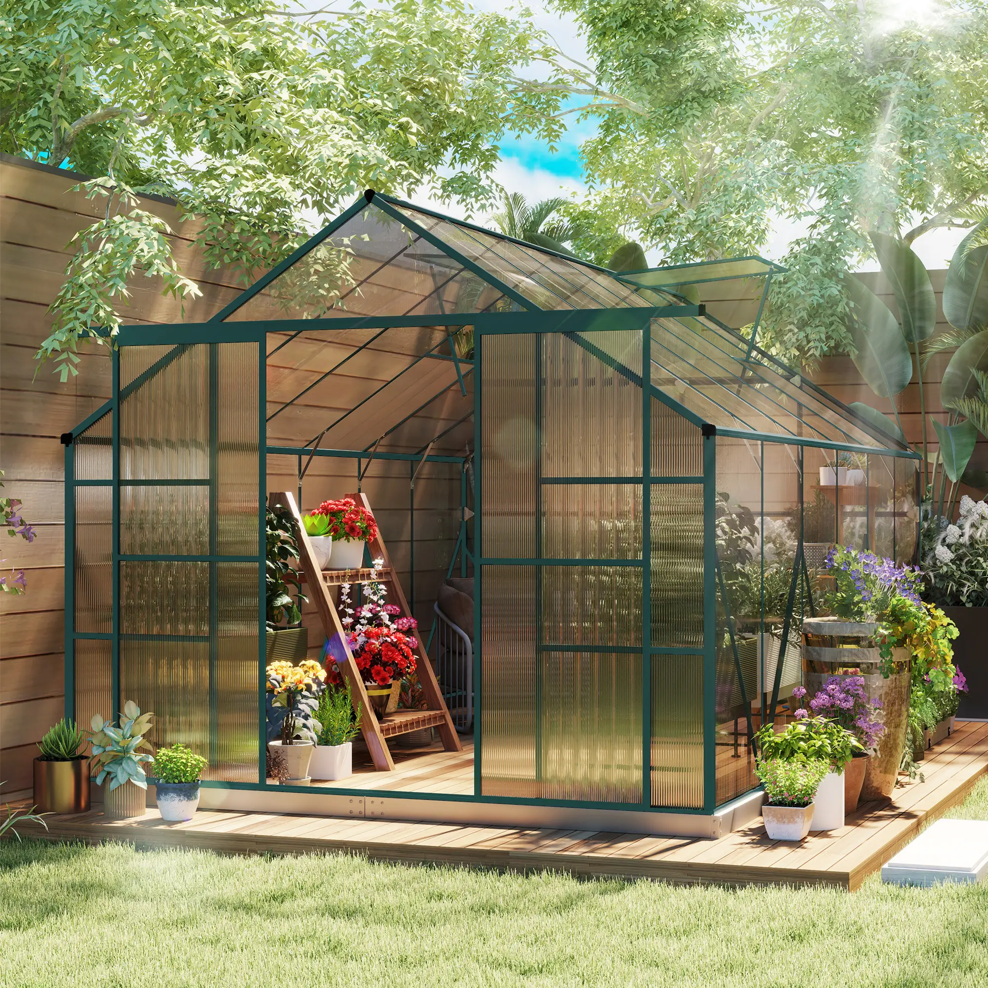 Aluminum Greenhouse Polycarbonate, 8 X 12 Ft, Green - Image 2