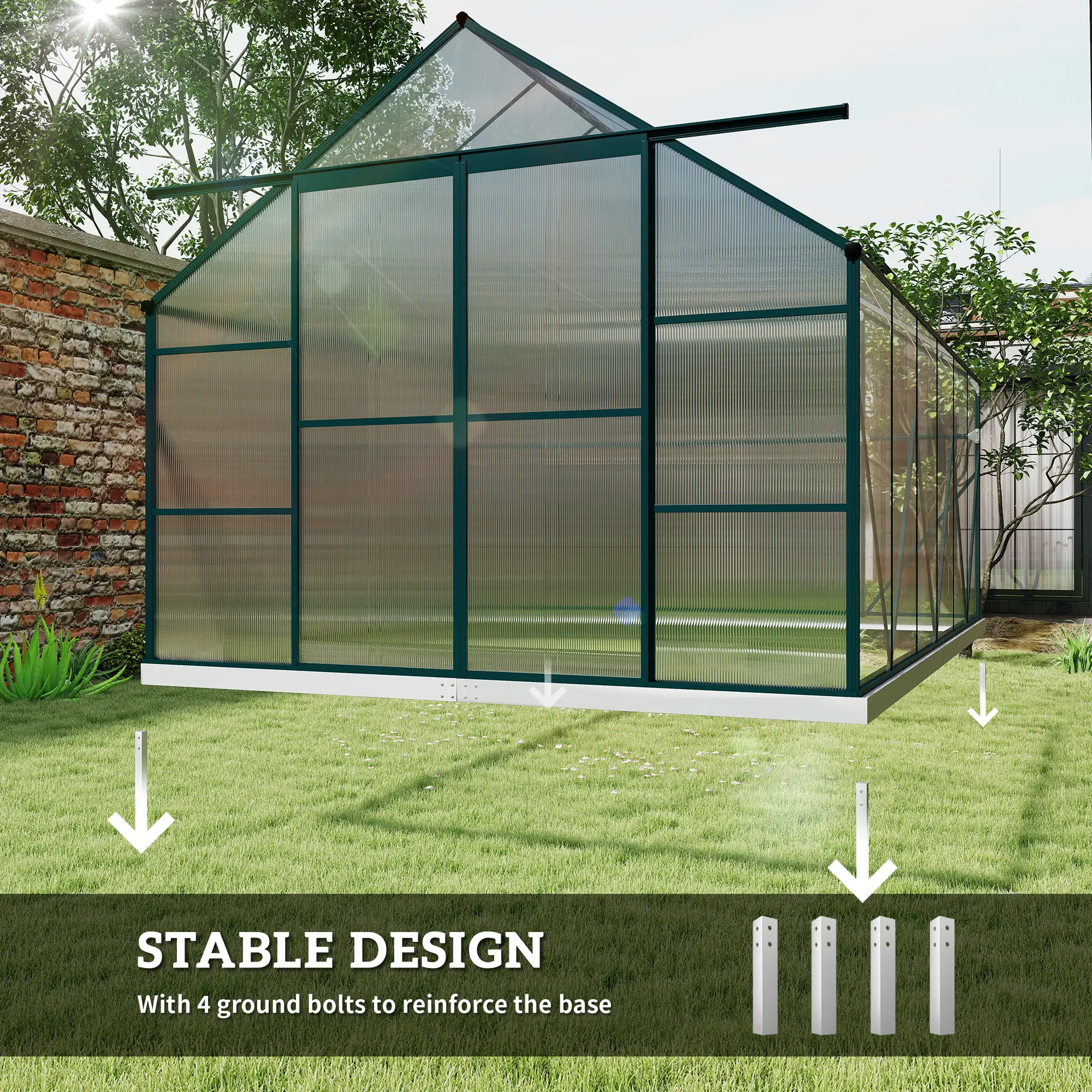 Aluminum Greenhouse Polycarbonate, 8 X 12 Ft, Green - Image 6