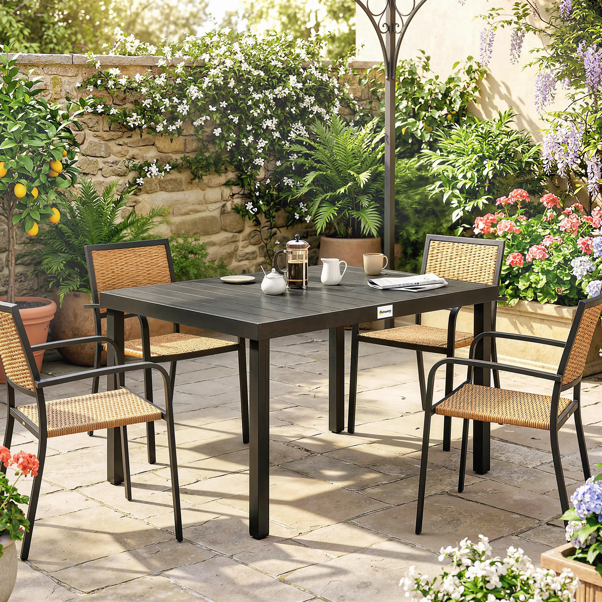 Aluminum Outdoor Dining Table for 6, 47.2" x 35.4" x 29.1", Black - Image 10