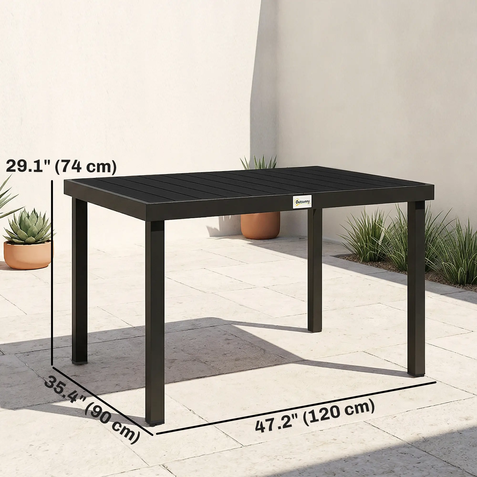 Aluminum Outdoor Dining Table for 6, 47.2" x 35.4" x 29.1", Black - Image 3