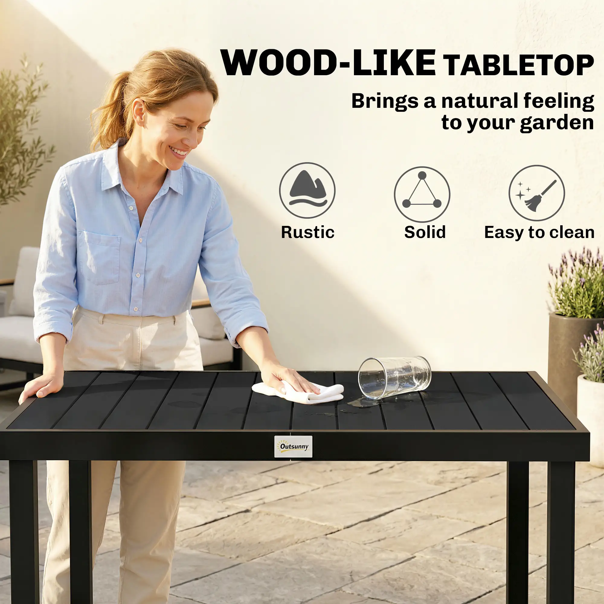 Aluminum Outdoor Dining Table for 6, 47.2" x 35.4" x 29.1", Black - Image 4